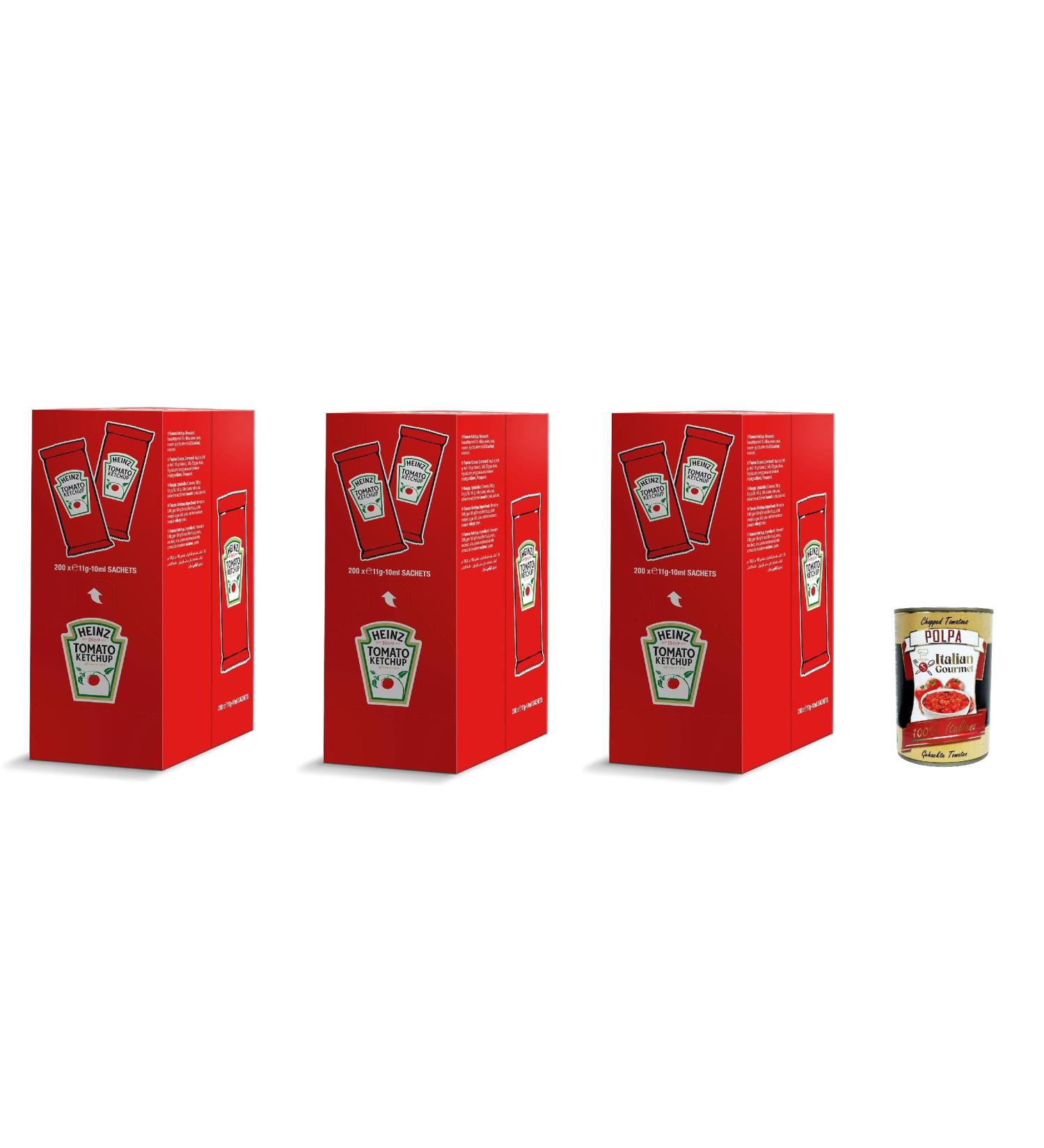  Italian Gourmet E.R. Heinz 200-pack of ketchup in 11g sachets ideal for chips paninis hamburgers and sandwiches + 400g gourmet Italian polpa - Buy Online on GoSupps.com