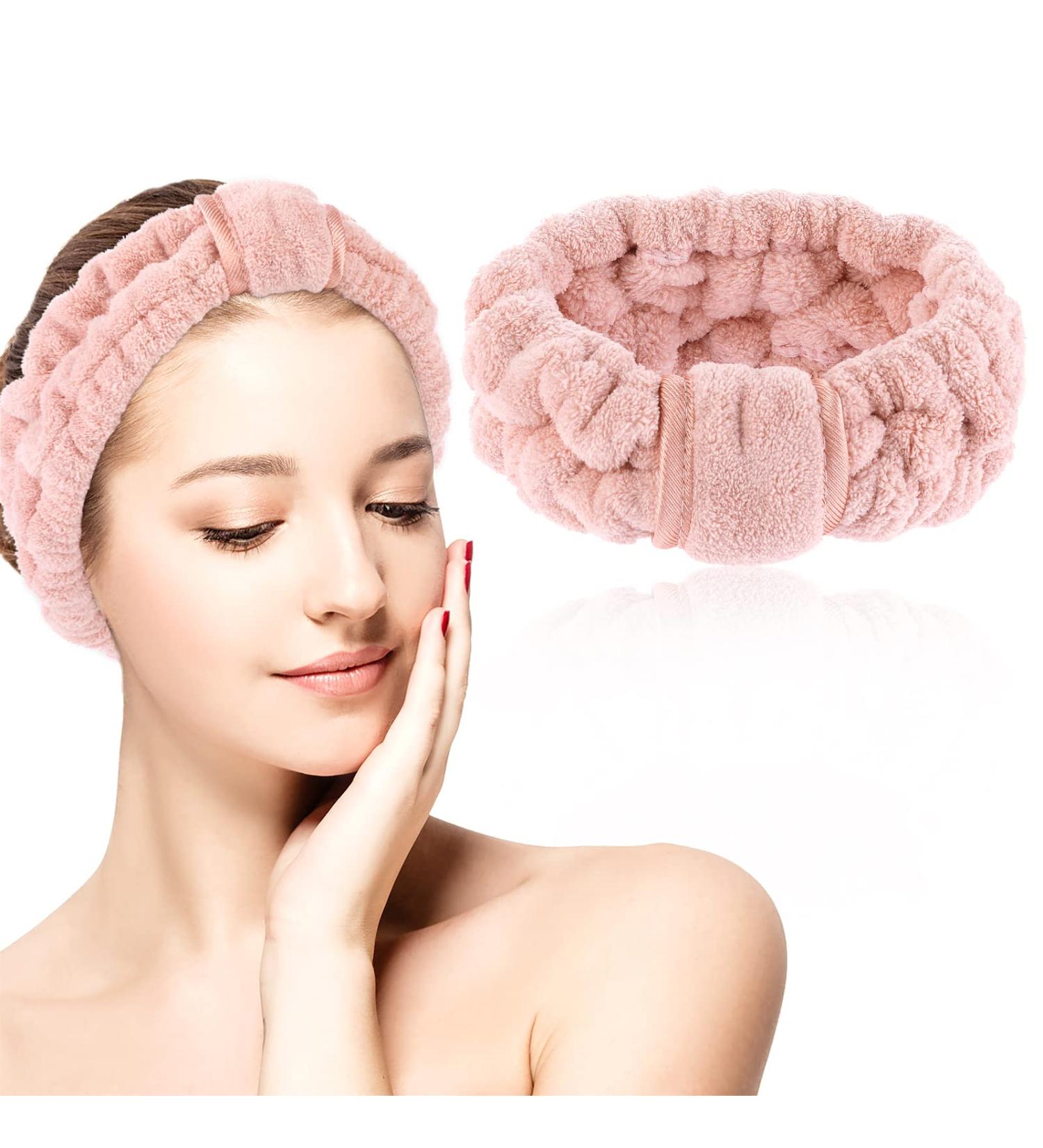 Sibba Spa Headbands Women Microfiber Headband Coral Fleece Elastic Makeup Headbands for Washing Face Shower Sports Beauty Skincare Pink - Buy Online on GoSupps.com