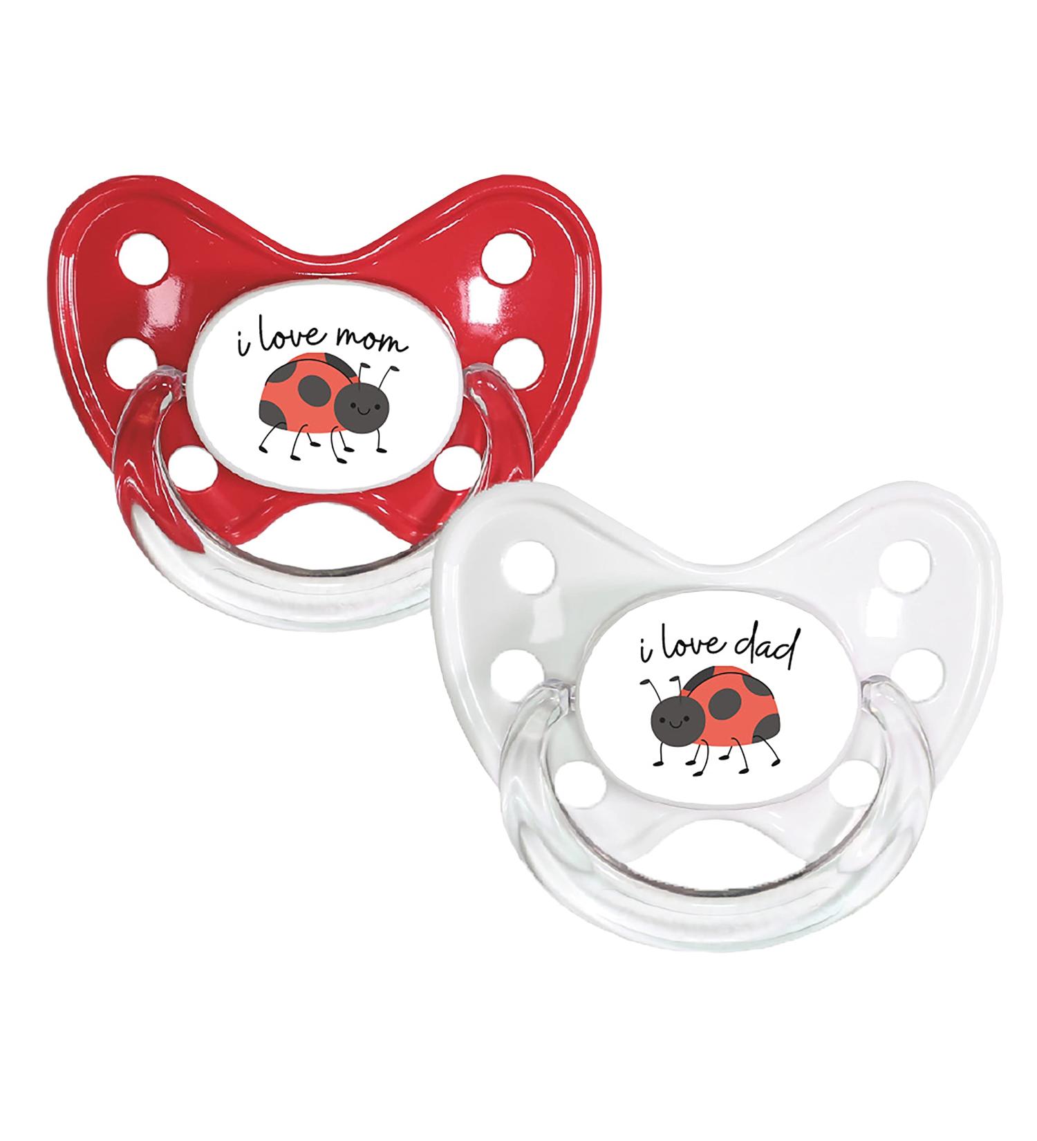 Dentistar Silikon Schnuller Set - Size 1 (0-6 Months) | Tooth & Jaw-Friendly BPA-Free Made in Germany - Marienk fer I Love Mom & Dad - Buy Online on GoSupps.com