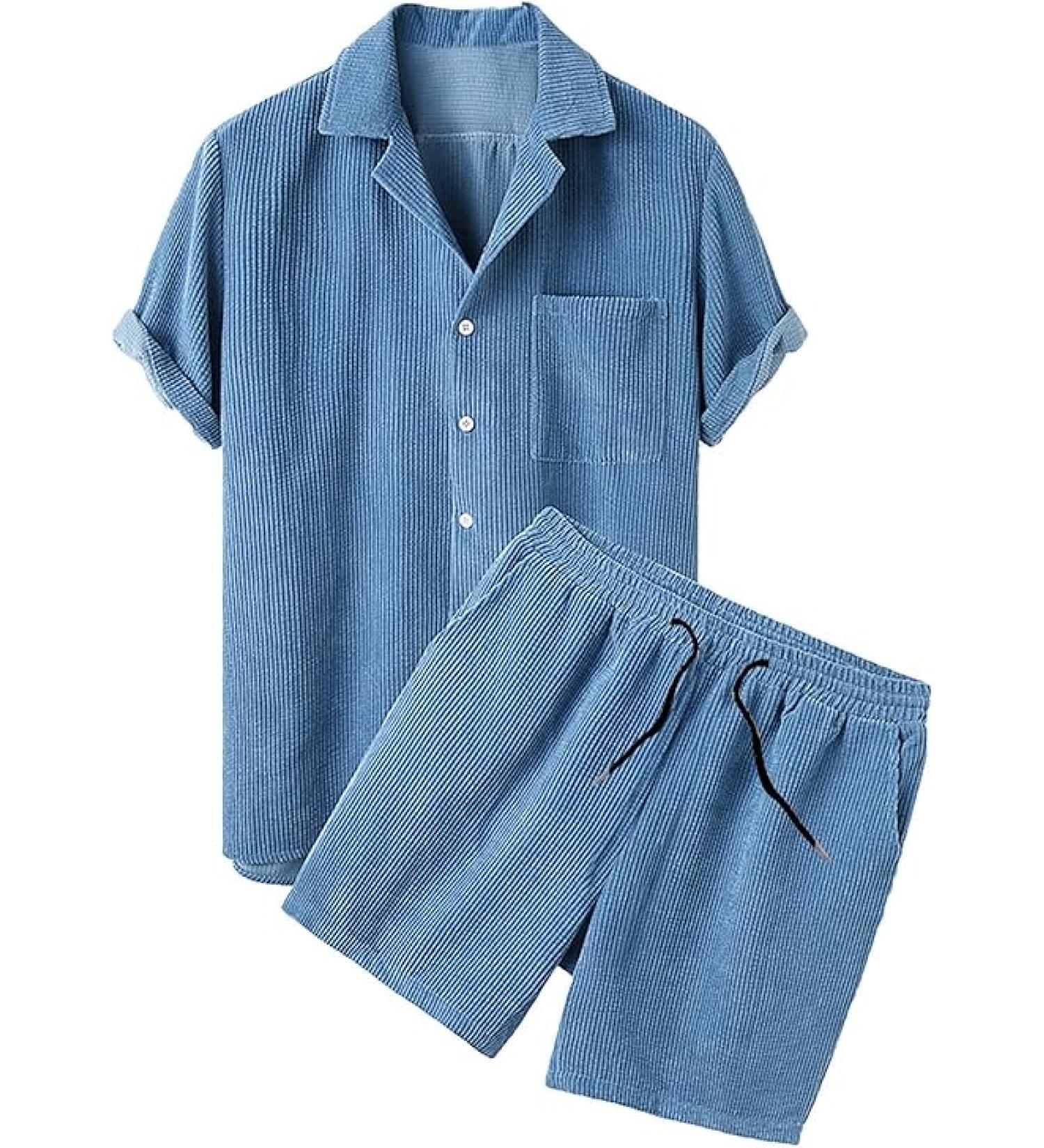 Outfit,Corduroy Button Down Shirts & Shorts,Men's Tracksuits - Size 12 - 2 Pieces - Buy Online on GoSupps.com