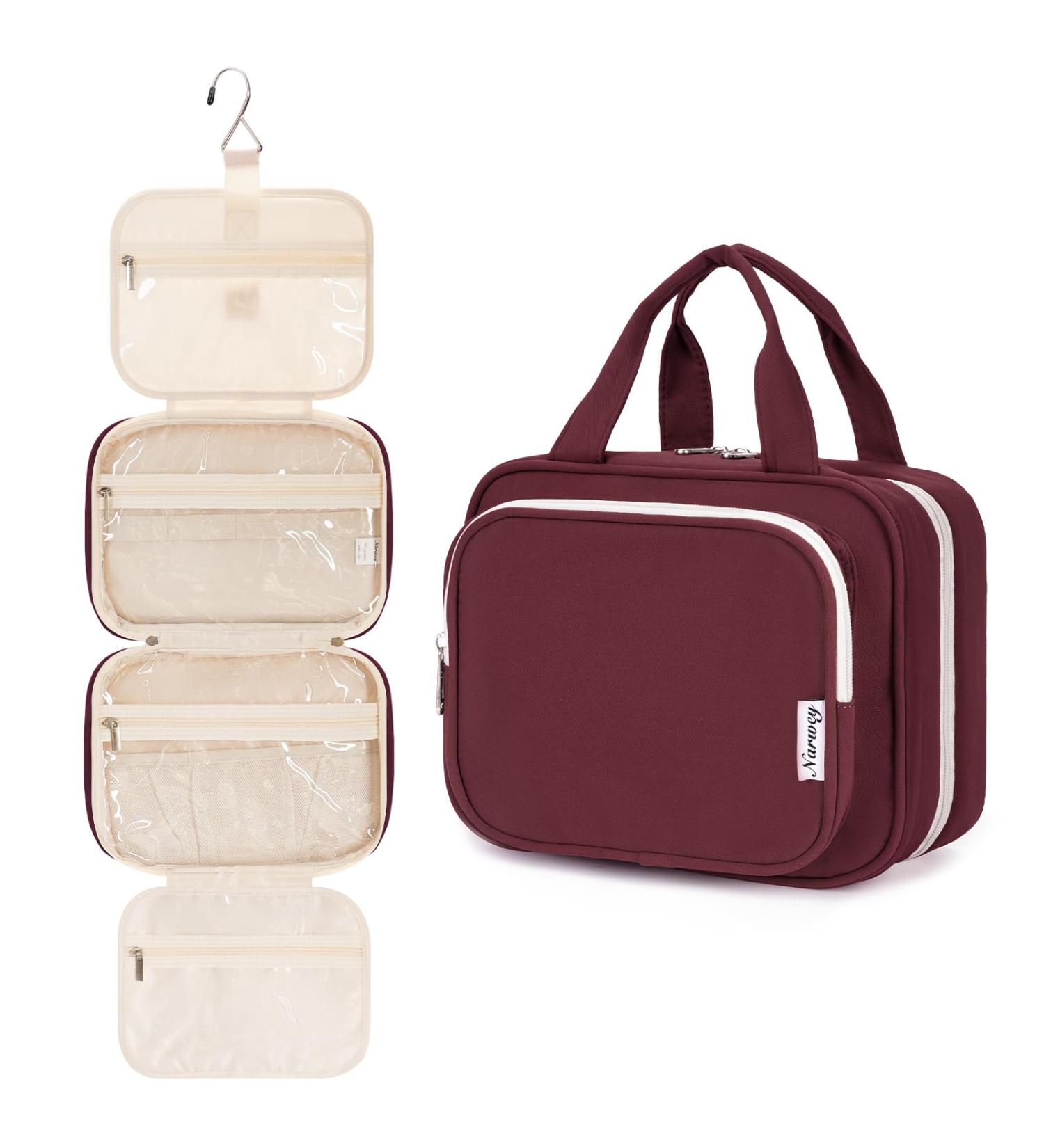 Narwey Hanging Travel Toiletry Bag for Women - Wine Red Medium Size Organizer for Cosmetics and Makeup - Buy Online on GoSupps.com