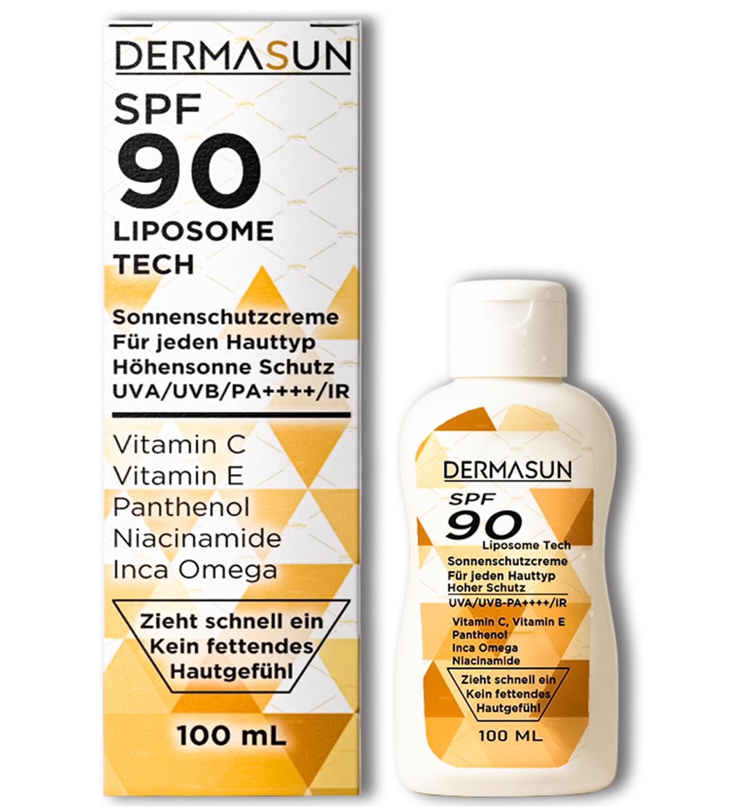  DERMASUN Daily facial sunscreen SPF 90 - Intense moisturizing care and UV protection liposome technology anti-aging suitable for makeup and sports - Fast absorption - 100 - Buy Online on GoSupps.com