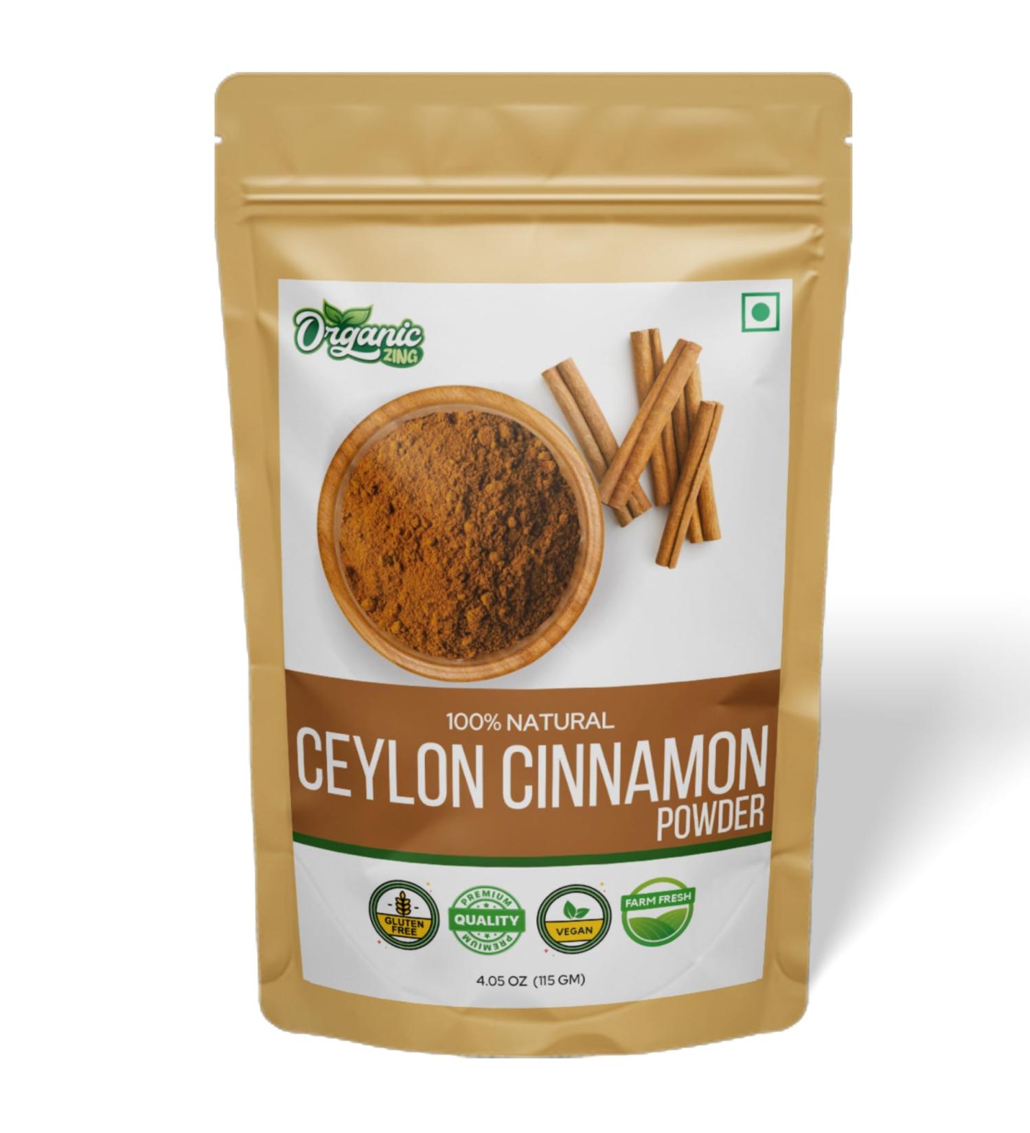 Organic Zing Cinnamon Powder | Pure and Organic | No Additives or Preservatives | Dal Cheeni Powder | Natural and Organic | Packed and Produced in India - 115 gm (4 oz) Pack of 1 115 Gram ( 4.05 Ounce Pack of 1 ) - Buy Online on GoSupps.com