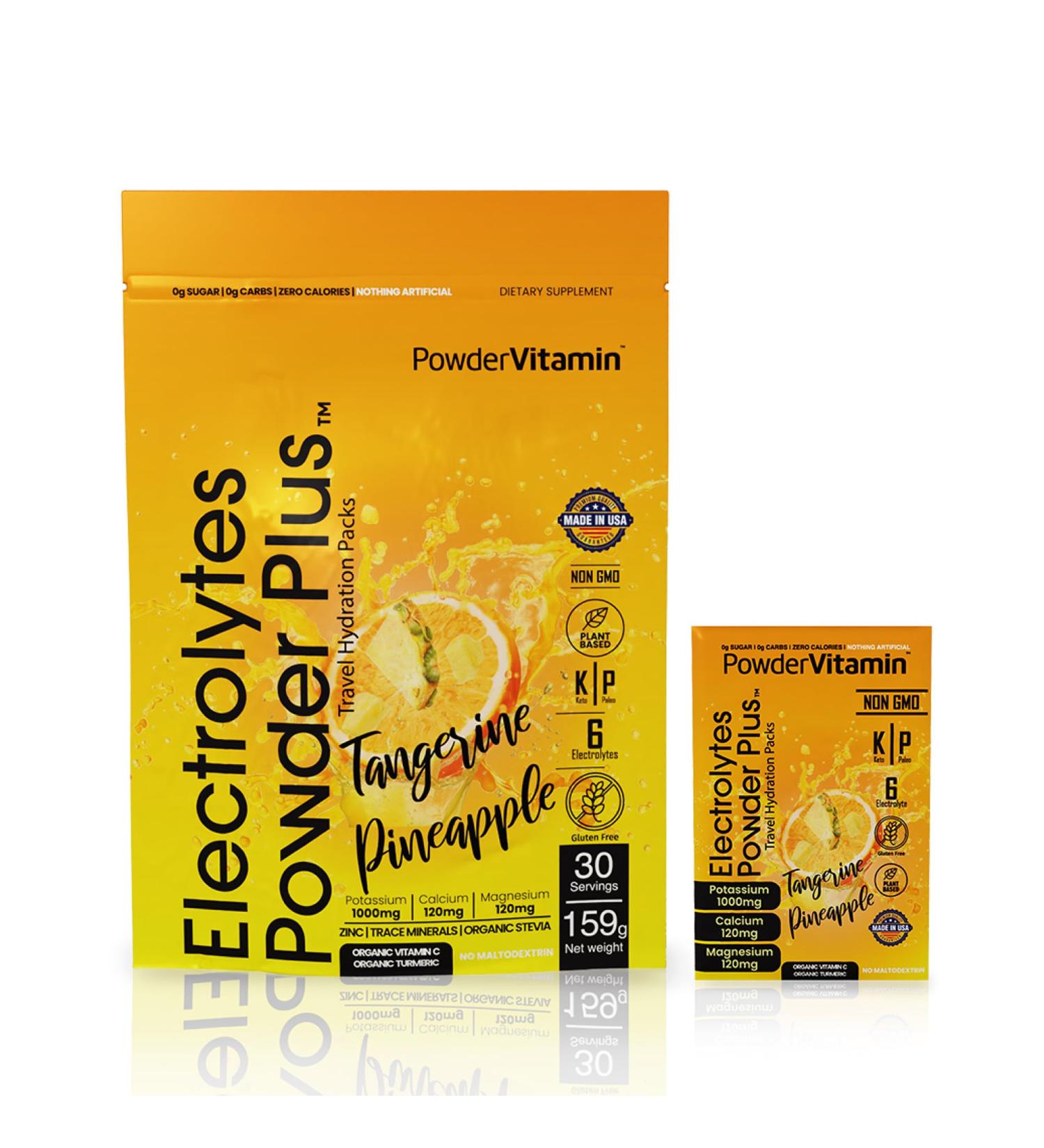 PowerVitamin Electrolytes Powder Packets - Tangerine Pineapple - Keto Electrolytes for Daily Energy - Hydration Powder with 1000mg Potassium, 120mg Magnesium, Zero Calories - 30 Hydration Packets Tangerine Pineapple 7.5 Oun  - Buy Online on GoSupps.com