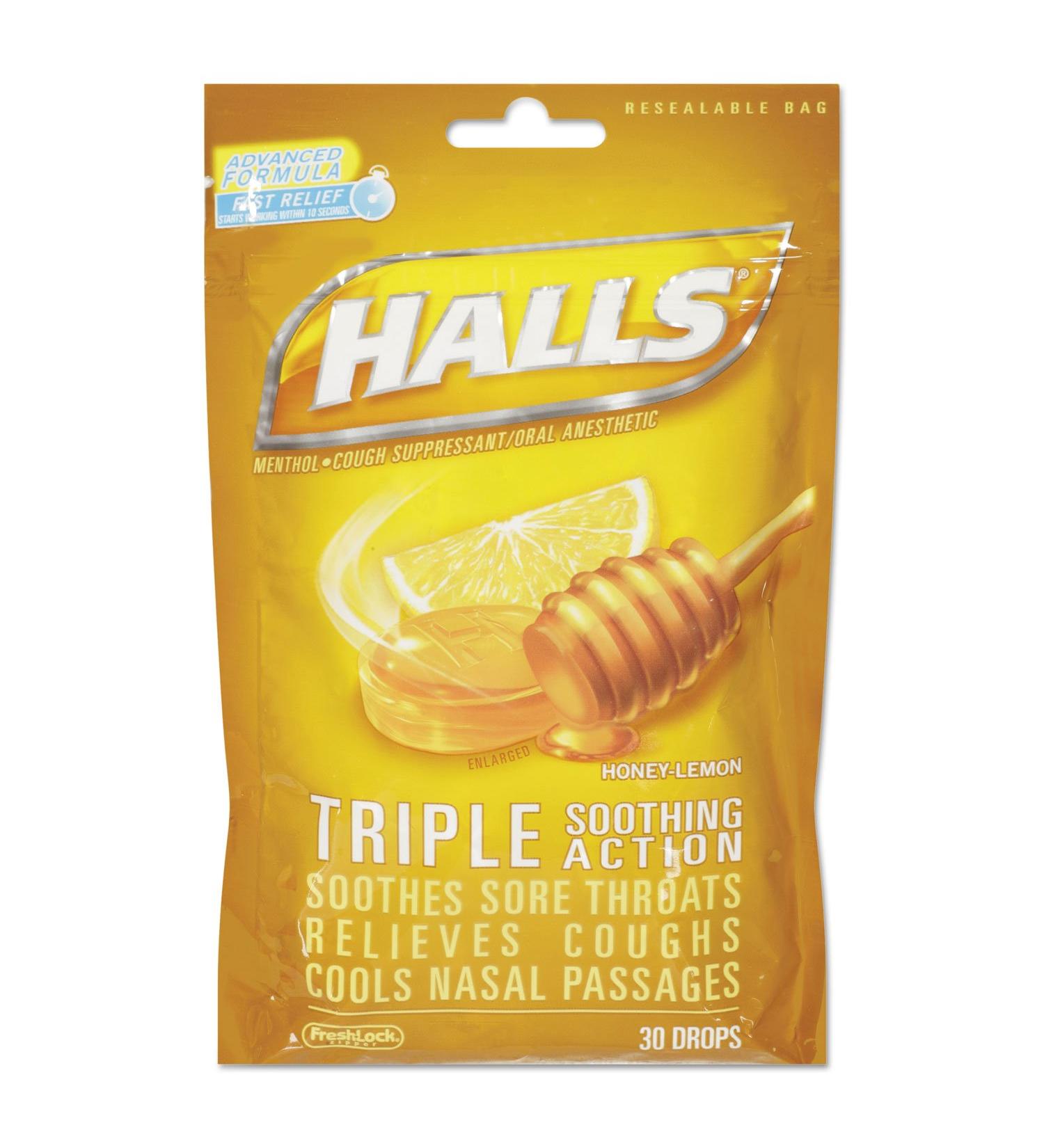 Buy Halls 28694 Triple Action Cough Drops - Honey-Lemon Flavor 30/Bag | Fast International Shipping - Buy Online on GoSupps.com