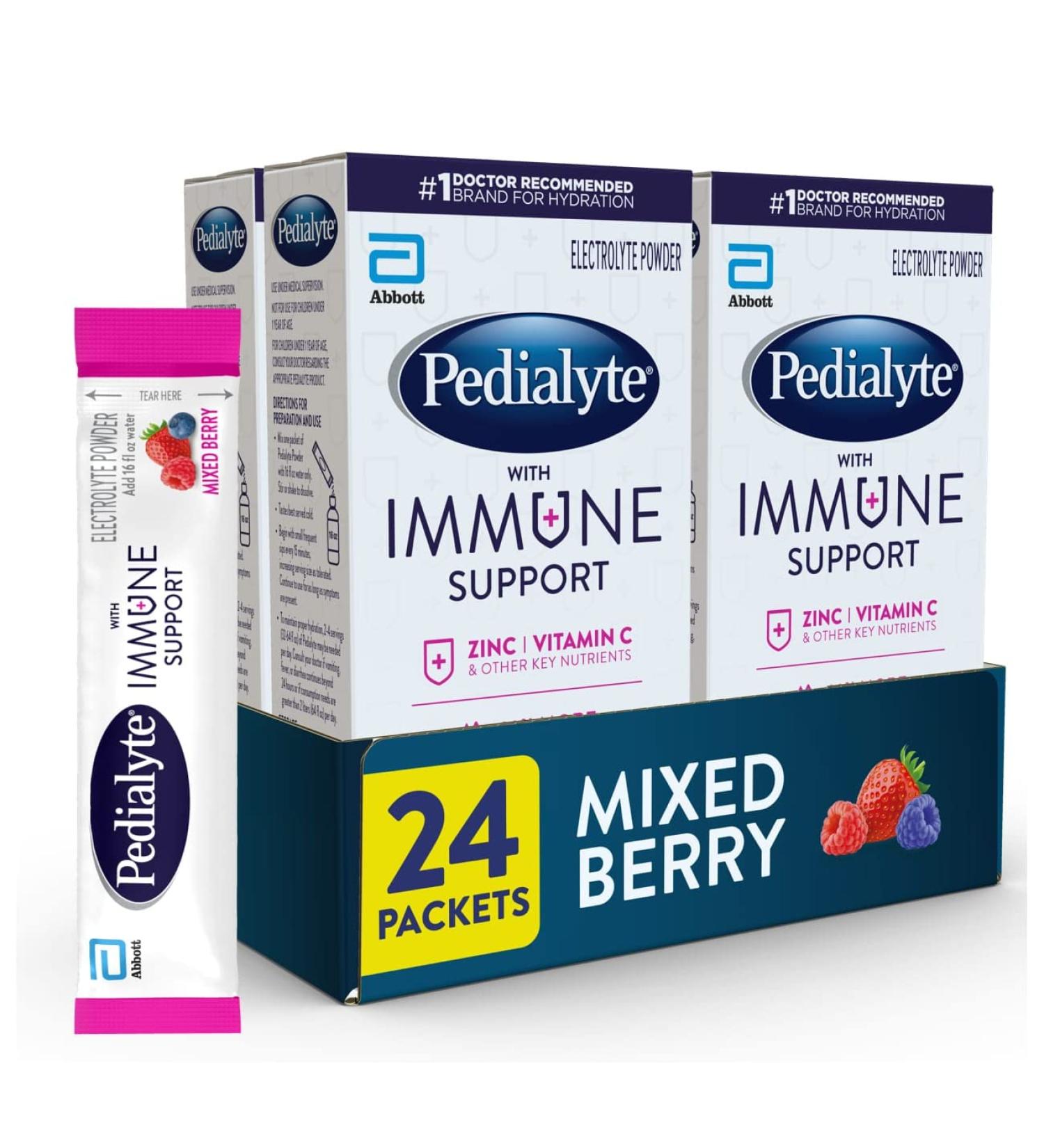 Pedialyte Immune Support Electrolyte Drink Powder Packets - Mixed Berry, 6 Count (Pack of 4) - Buy Online on GoSupps.com