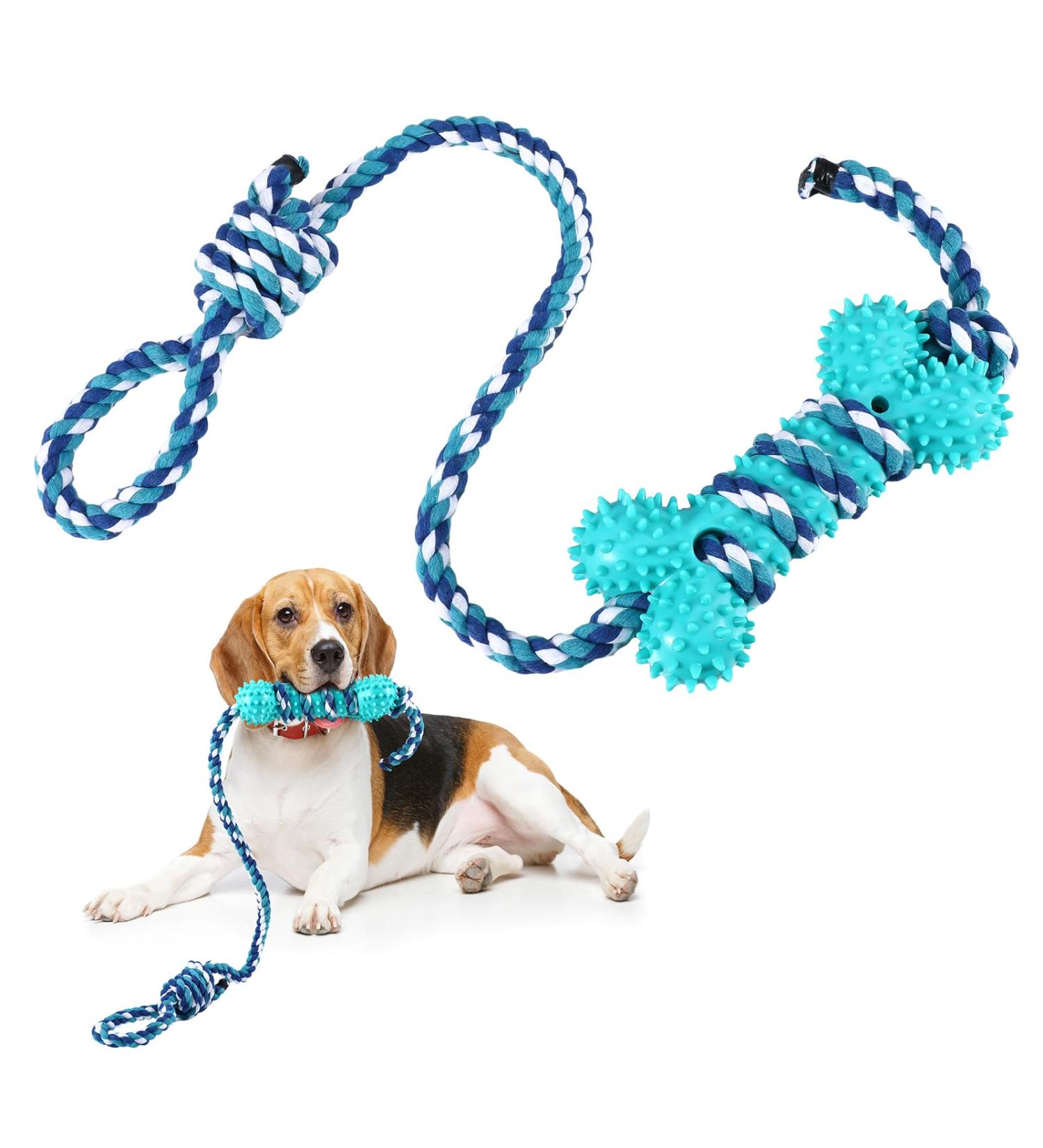 Bestomrogh Dog Toy - Interactive Natural Rubber Kisses with 48cm Long Rope for Teeth Cleaning | Ideal for Small Medium & Large Dogs - Buy Online on GoSupps.com
