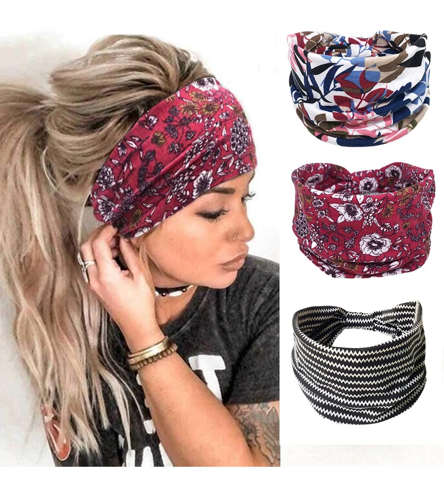 EYSL Boho Knotted Headband 3 Pack - Wide Fashion Stretch Head Wraps for Women - Twist Flower Printed Hair Band - Turban Bandana Hair Accessories - Multi-colored - Buy Online on GoSupps.com