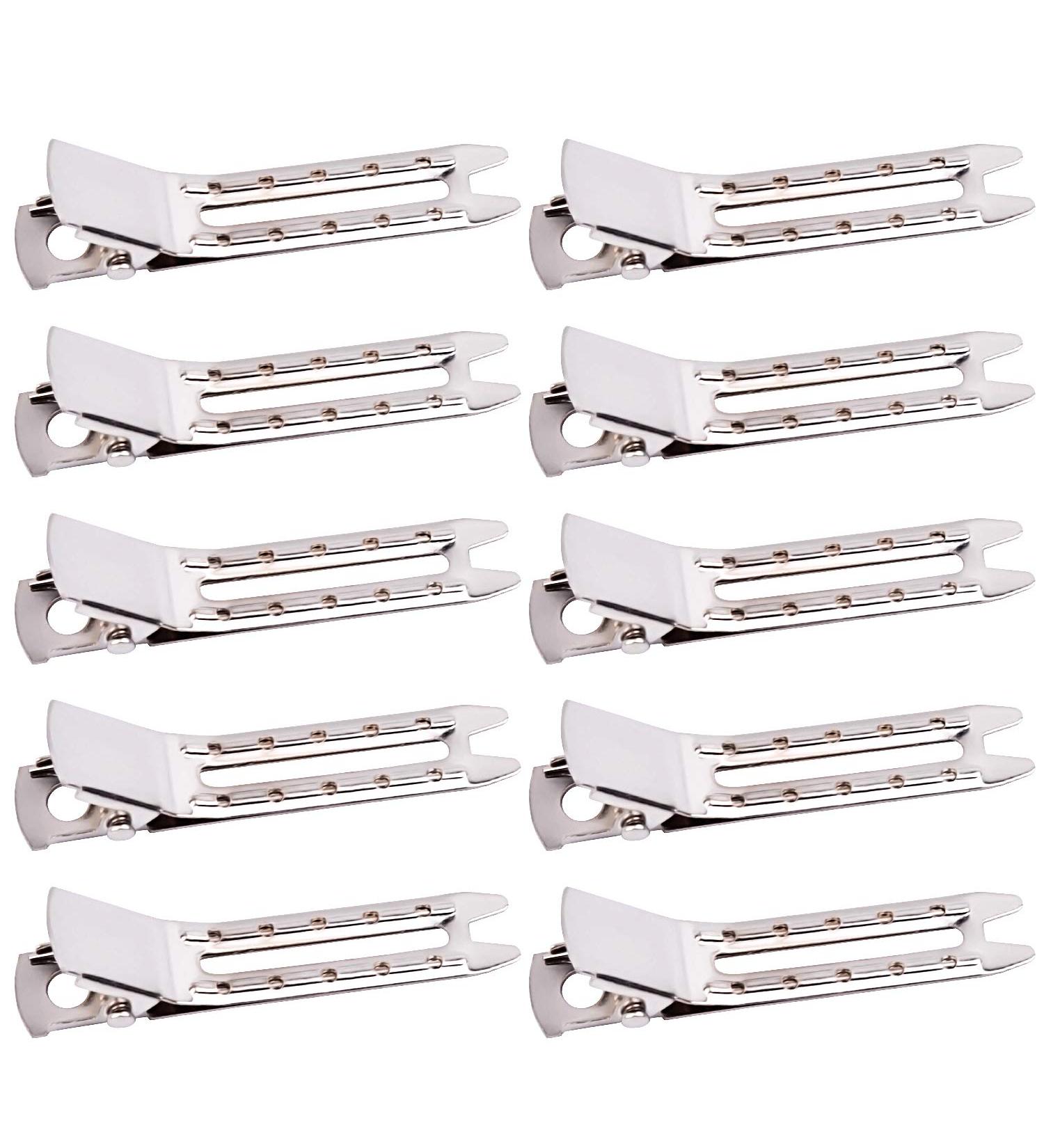 Jdesun 50pcs 1.8 Silver Metal Double Prong Hair Clips with Holes - Hairdressing Alligator Clips for Hair Extension - Set of 50 - Buy Online on GoSupps.com