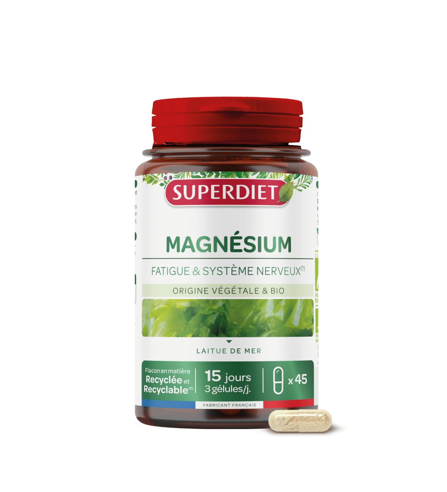 SUPERDIET - ORGANIC MAGNESIUM VEGAN - Sea Lettuce 100% vegetable - Nutritherapy - Made in France 45 capsules - Buy Online on GoSupps.com