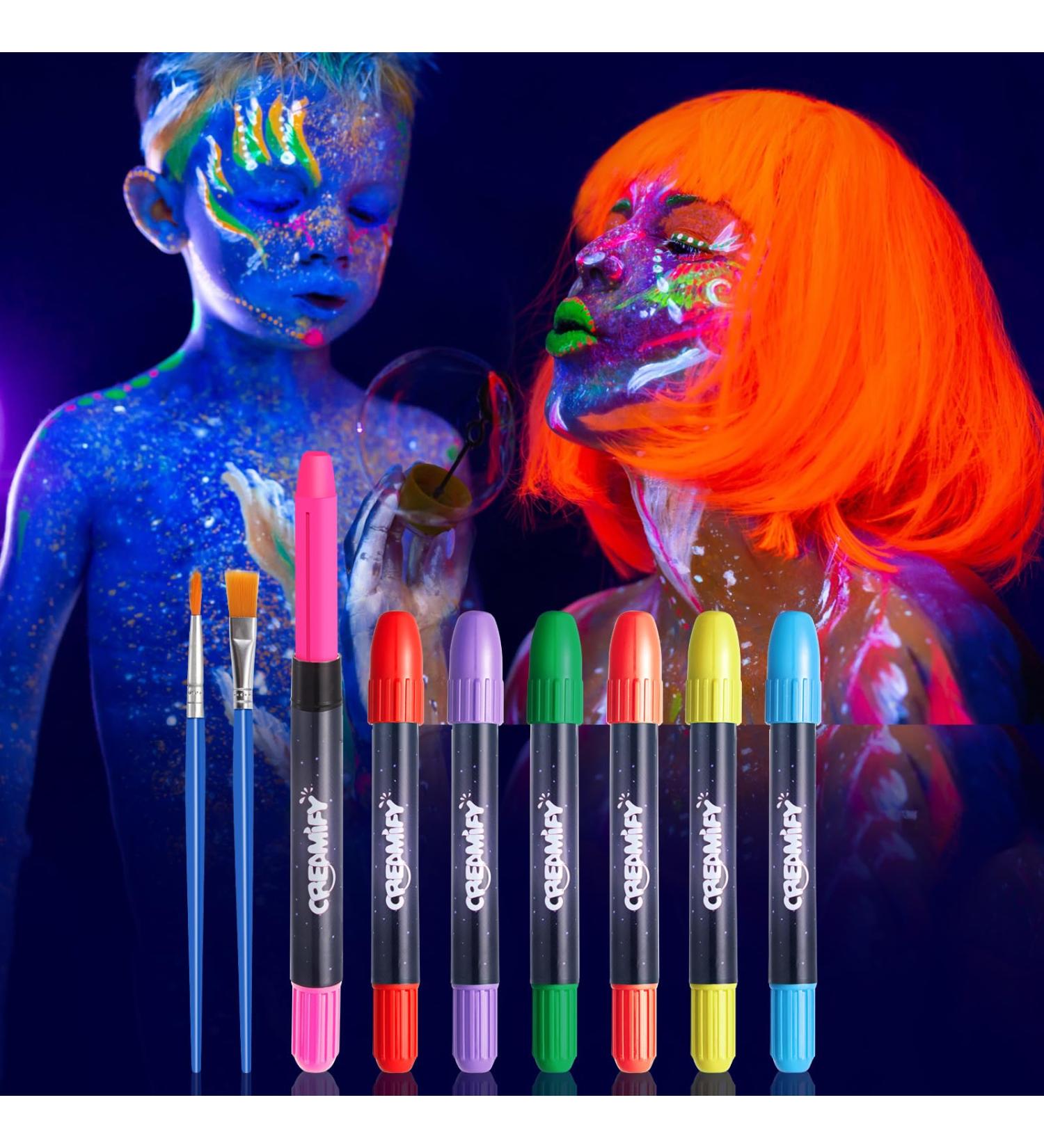 Buy Creamify 7-Piece Neon UV Body Painting Colors Set - Washable Face Paint & Glitter for Kids Parties - Glow in the Dark Makeup Pencils - Buy Online on GoSupps.com