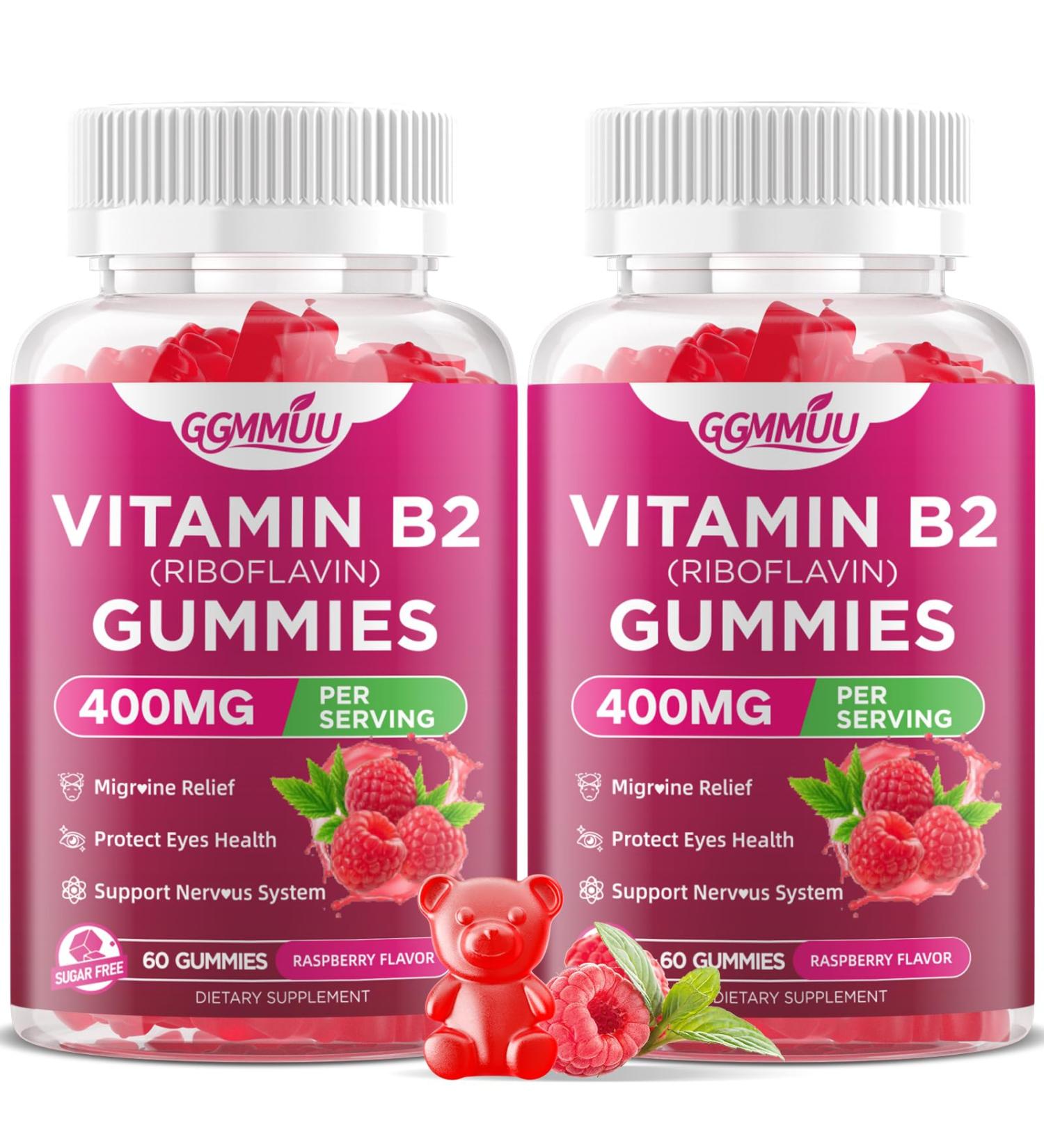 GGMMUU 2 Pack Vitamin B2 Gummies Riboflavin 400mg Supplement with Magnesium for Kids & Adults B2 Gummies for Migra*ne Rel*ef, Nervous System Support & Skin Health, Raspberry Flavor, 120 Count - Buy Online on GoSupps.com