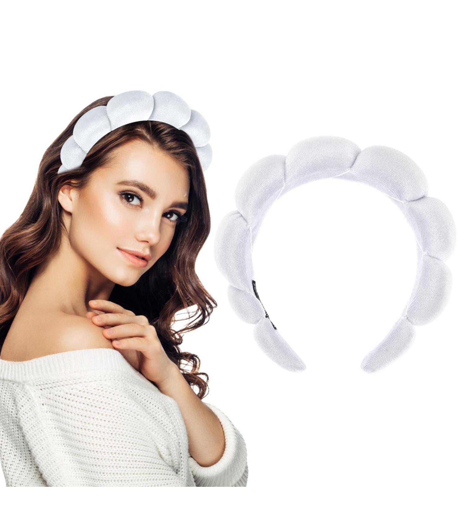 Women's White Spa Hair Band - Soft Sponge Makeup Hair Accessory for Face Washing & Skincare - Buy Online on GoSupps.com