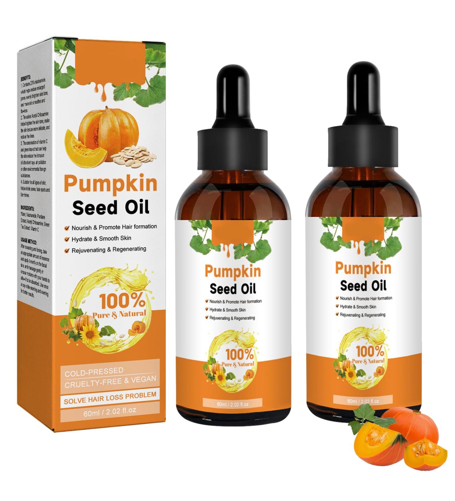 Organic Pumpkin Seed Hair Oil (2x60ml) - 100% Pure Hydration & Repair for Dry Damaged Hair | Unisex - Buy Online on GoSupps.com