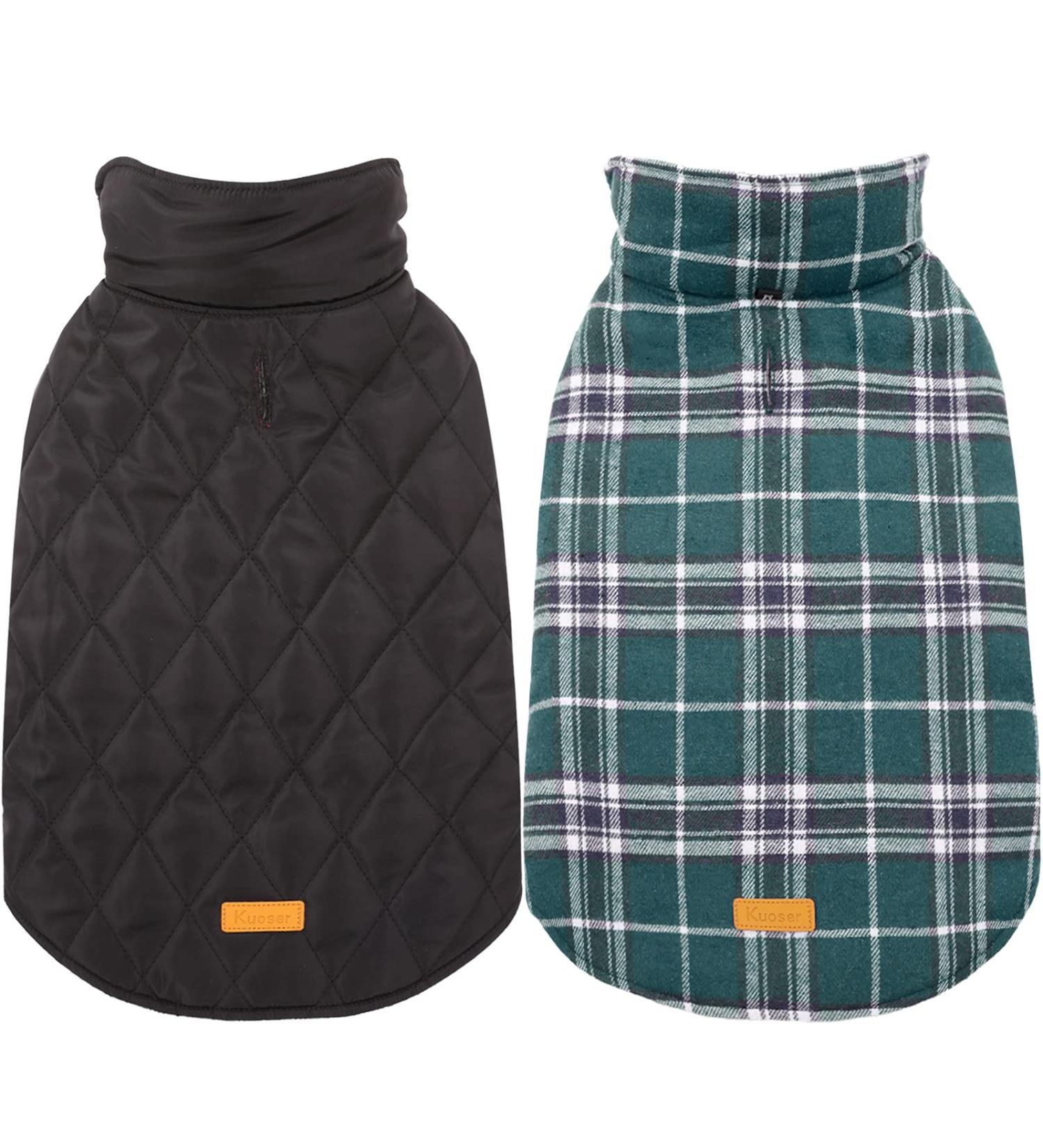 Kuoser Reversible Waterproof Dog Winter Coat - British Style Plaid, Warm & Cozy Jacket for Small Medium Large Dogs (Medium, Green) - Buy Online on GoSupps.com