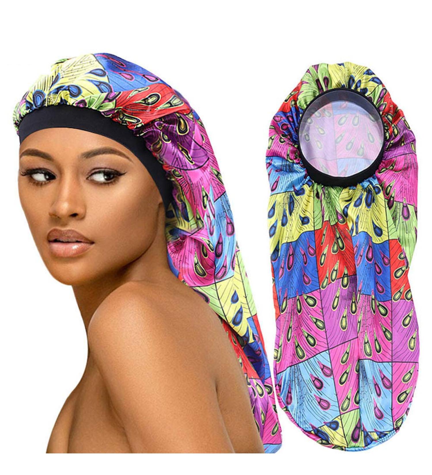 Colorful Peacock Vinyl Quote Me Extra Long Satin Bonnet Sleep Cap for Braids and Loose Hair - Buy Online on GoSupps.com