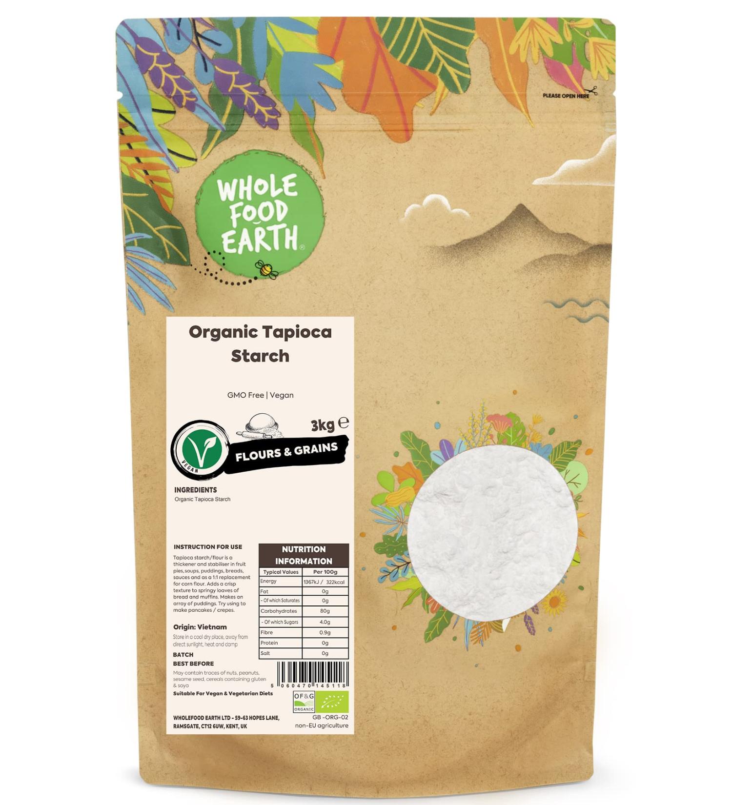 Wholefood Earth Organic Tapioca Starch 3kg - GMO Free, Vegan, Certified Organic - Buy Online on GoSupps.com