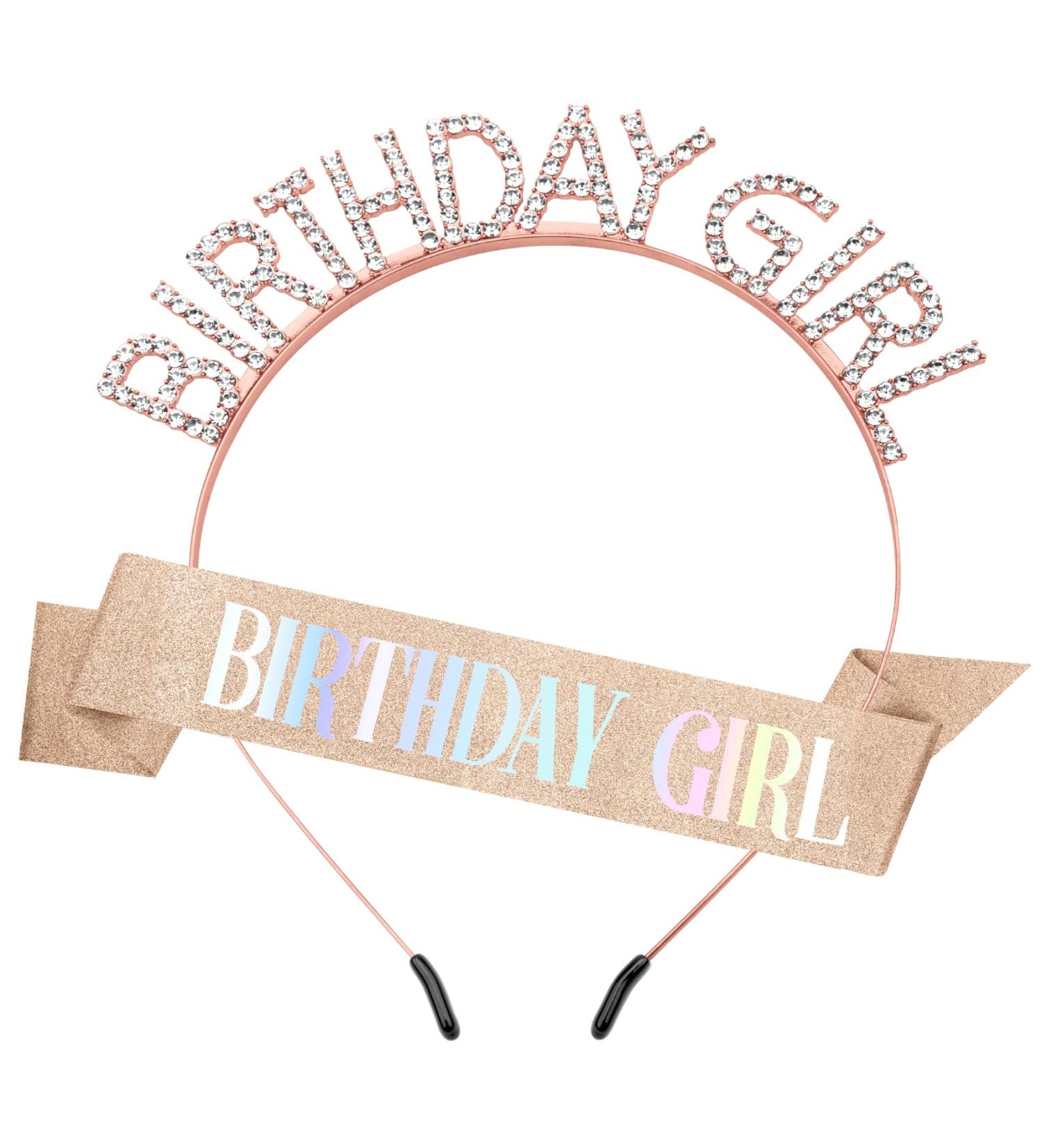 Buy Rose Gold Birthday Sash & Crown Set | Glitter Rhinestone Headband for Birthday Girls - Perfect Accessories for Celebrating Her Special Day - Buy Online on GoSupps.com