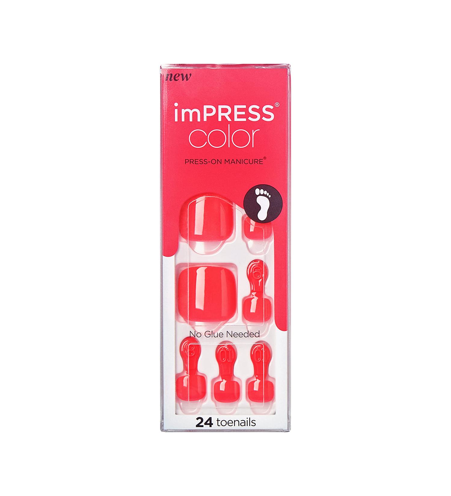 KISS imPRESS Fruity Candy Deep Red Pedicure Fake Toenails Kit | Square Shaped Press-On Nails with Prep Pad, Mini Nail File, Cuticle Stick | 24 Fake Nails - Buy Online on GoSupps.com