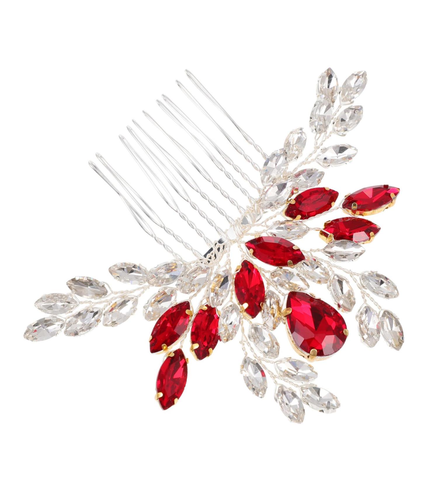 Angoily Bridal Hair Comb Tiara Bride Insert Comb Hair Accessories for Women Wedding Hair Combs for Women Pearl Rhinestone Hair Comb Rhinestones Decorate Women's Modeling Red - Buy Online on GoSupps.com