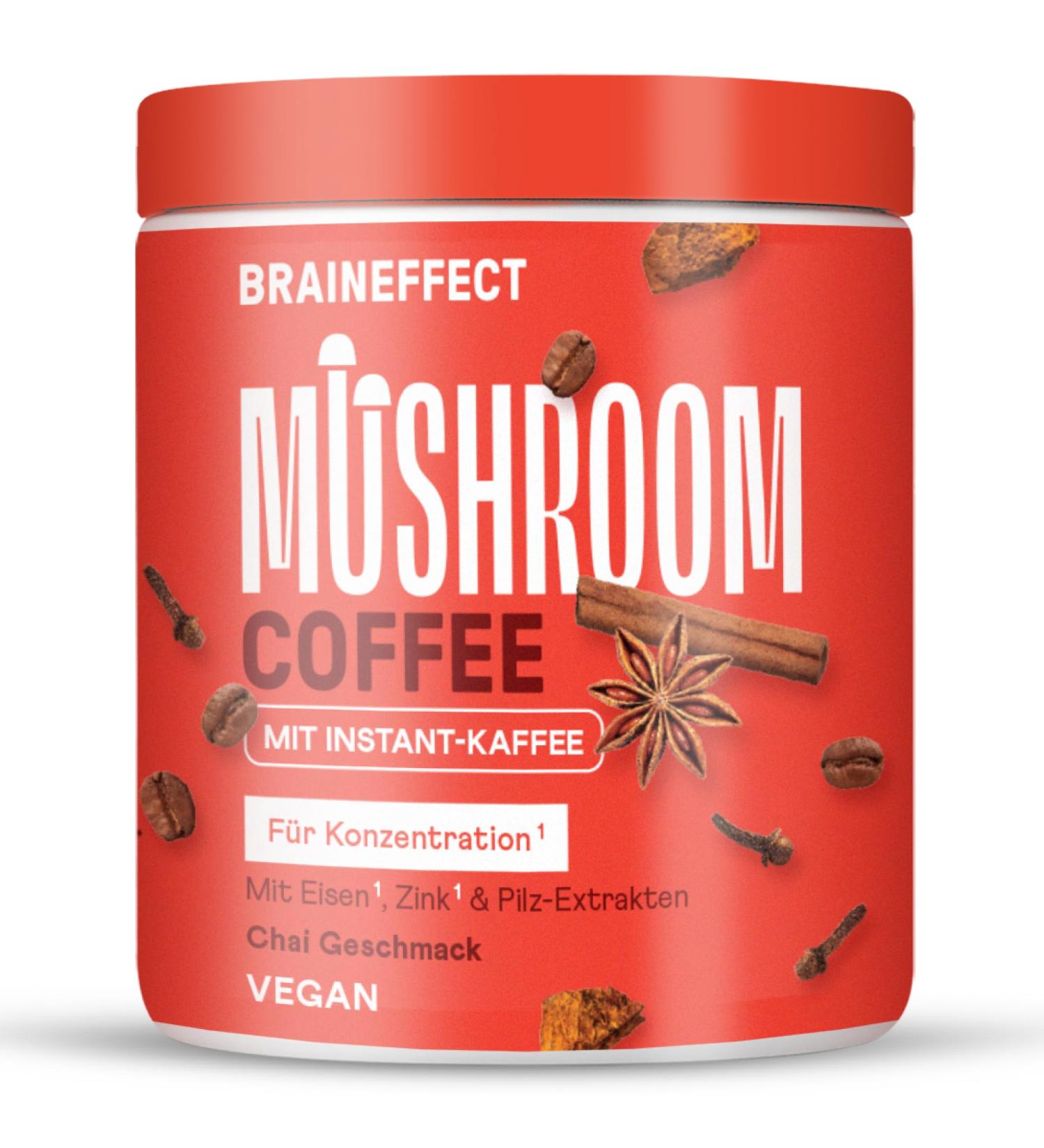 Braineffect Mushroom Coffee - Instant Arabica with Lion's Mane & Chaga | Boost Focus & Energy | 30 Portions - Shop Now! - Buy Online on GoSupps.com