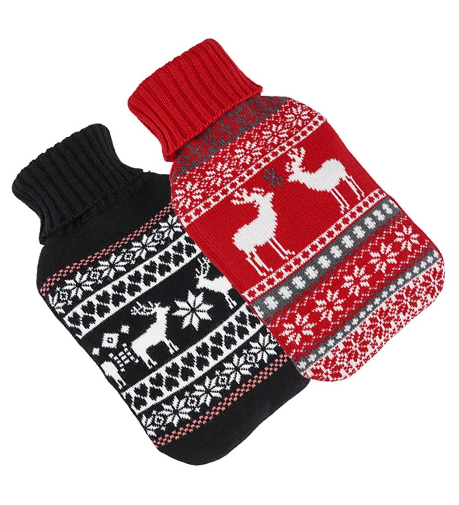 Buy Bambelaa!2 Set Large Hot Water Bottles with Animal & Heart Designs Perfect for Adults & Kids 2x2L Red & Black Covers - Buy Online on GoSupps.com