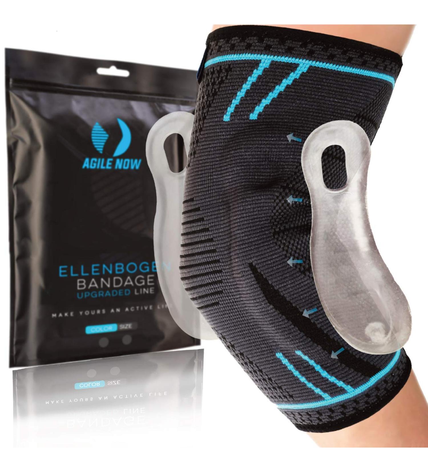 Agile Now Elbow Bandage | Upgraded Non-Slip Tennis Arm Support with Gel Pads | Protects Joints for All Sports (M Blue) - Buy Online on GoSupps.com