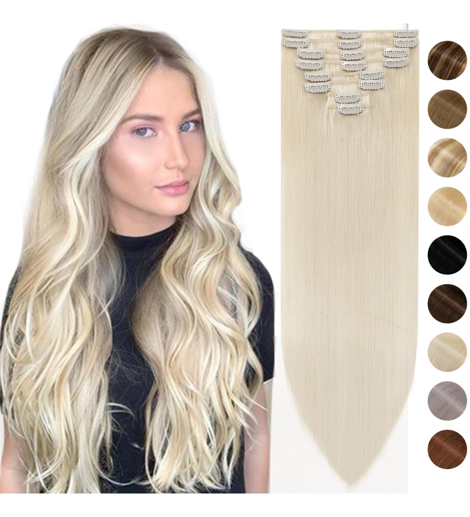 Silk-co Real Hair Extensions Hair Extensions Clip in Human Hair (8inches-45g #60 Platinum Blonde) 8pieces Straight -Basic Thickness-Thin Weft- Remy Hair Extensions 8 Inch #60 Platinum Blonde - Buy Online on GoSupps.com