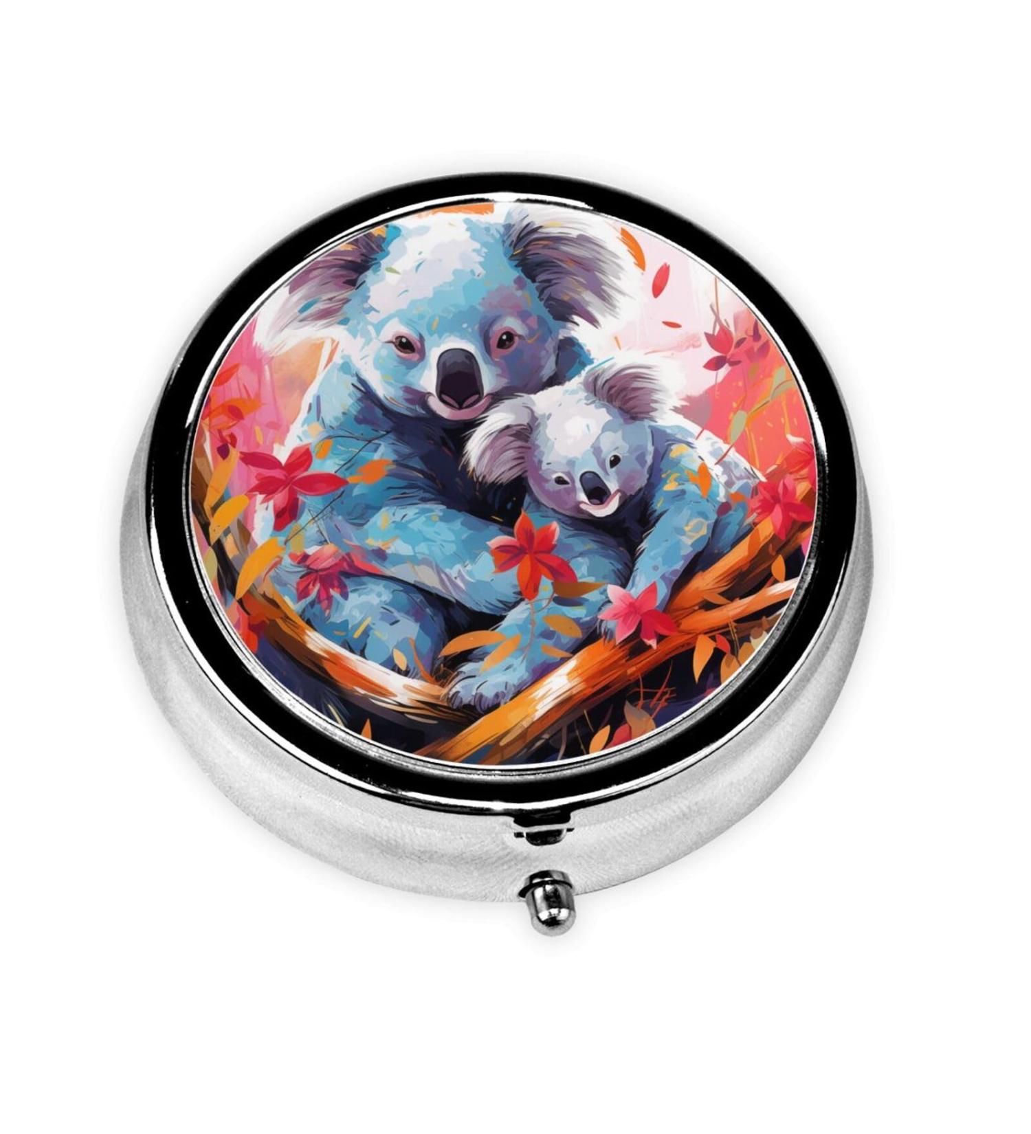 Two Cute Koalas Portable Metal Pill Box | Mini 3-Compartment Pill Organizer for Travel | Must-Have Travel Accessory - Buy Online on GoSupps.com