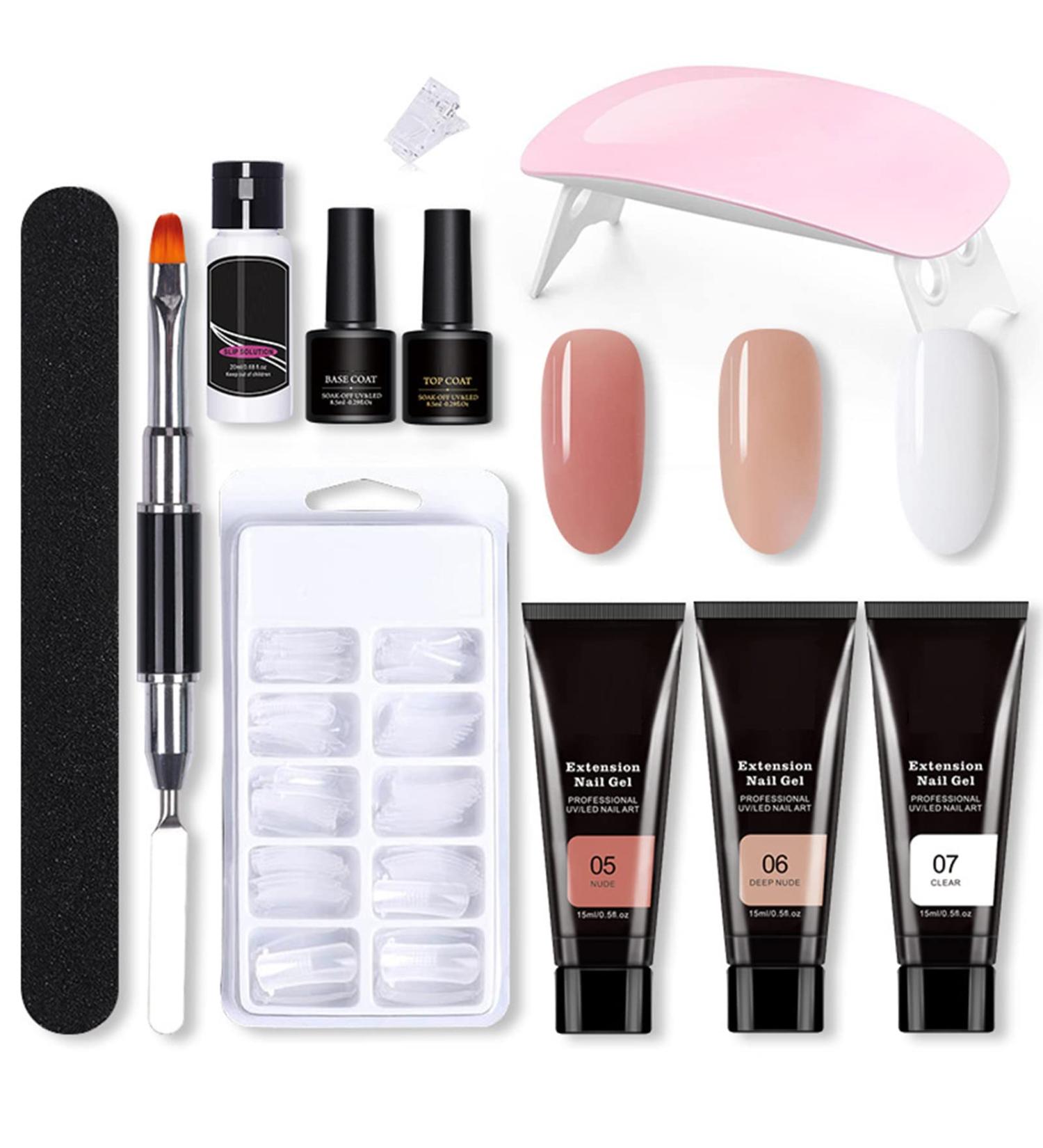 Gonetre Nail Extension Gel Kit Professional Beautiful Gel Nail Polish Tool Set with Light - Buy Online on GoSupps.com