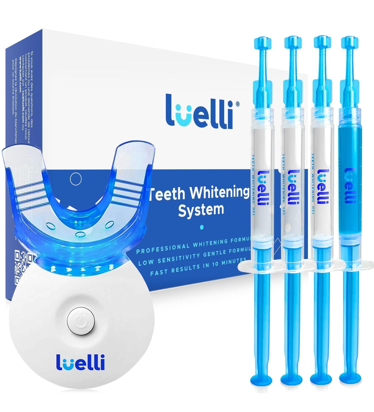 Luelli Teeth Whitening LED Kit for Sensitive Teeth - Fast Stain Remover with Peroxide Gel | 10-Minute Daily Treatment for Adults & Teens - Buy Online on GoSupps.com