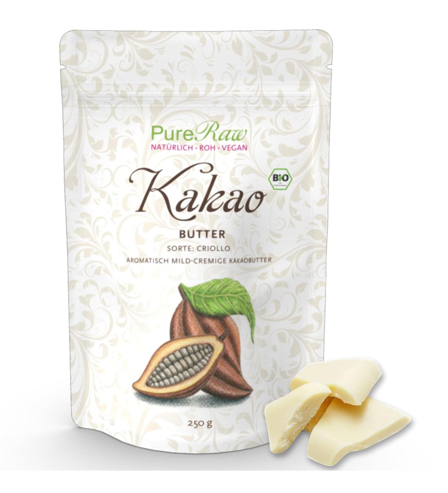 Organic Cocoa Butter for Chocolate & Cosmetics - Pureeraw 250g Vegan White Chocolate Sugar-Free Premium Quality - Buy Online on GoSupps.com