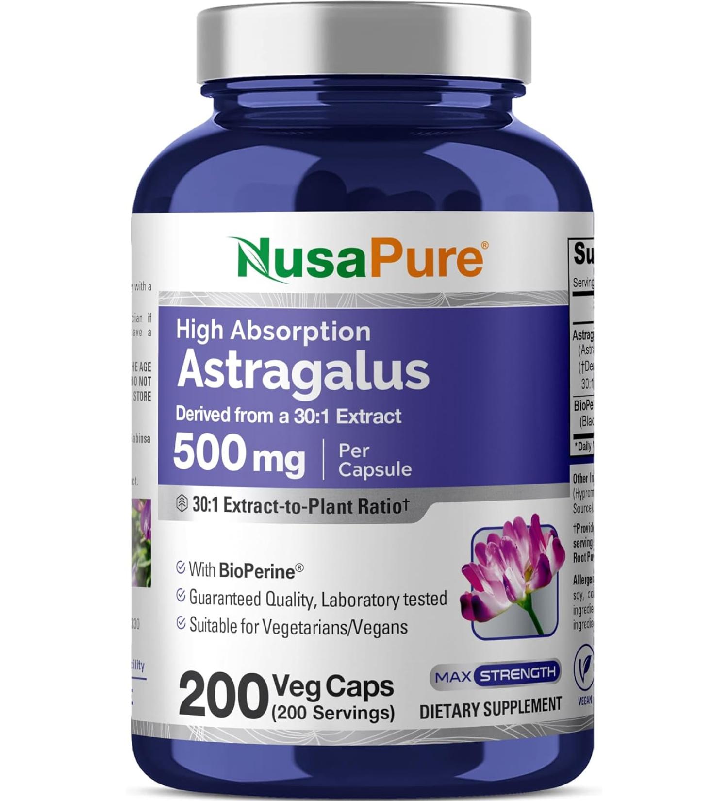 NusaPure Astragalus Root, 500 mg - 200 Veg Capsules (Non-GMO - Vegan) - Buy Online on GoSupps.com
