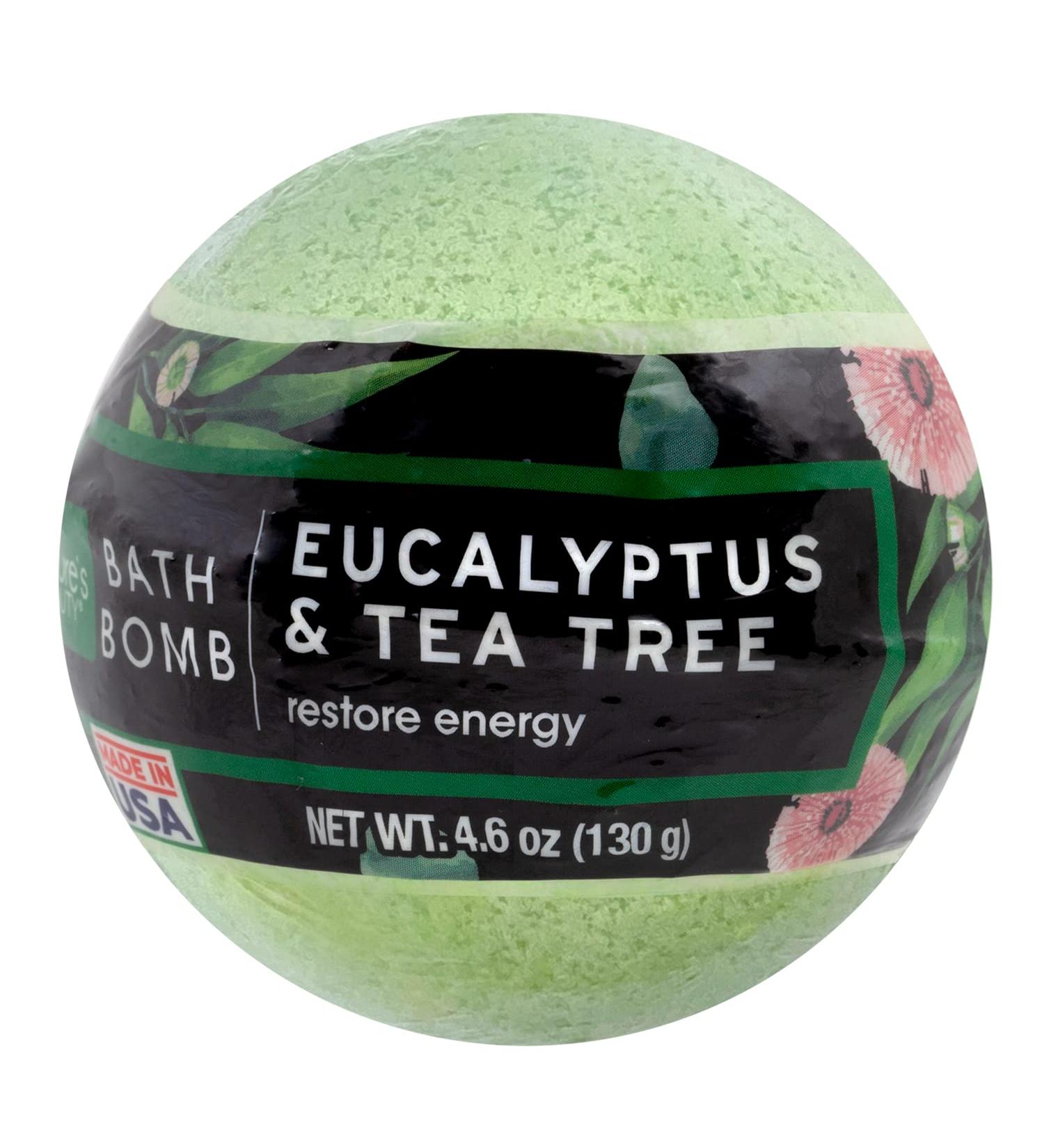 Nature's Beauty Eucalyptus & Tea Tree Bath Bomb 4.6 oz - 4-Pack Fizzy Spa Bath Bombs with Coconut Oil & Witch Hazel for Skin Soothing & Energy Restoration - Buy Online on GoSupps.com