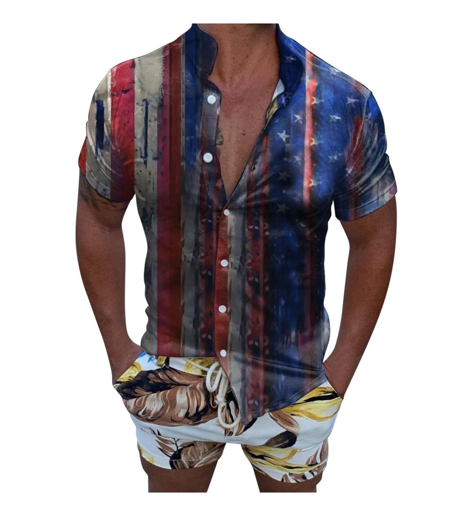 BEUU Men's Independence Day Soldier Shirt - American Flag Patriotic Button Down (Blue, X-Large) - Buy Online on GoSupps.com