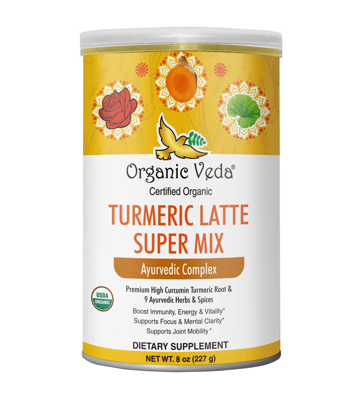 Organic Veda Turmeric Golden Super Milk Latte Mix - USDA Certified, High Curcumin & Ayurvedic Herbs for Energy, Focus & Immune Support - 8 oz - Buy Online on GoSupps.com