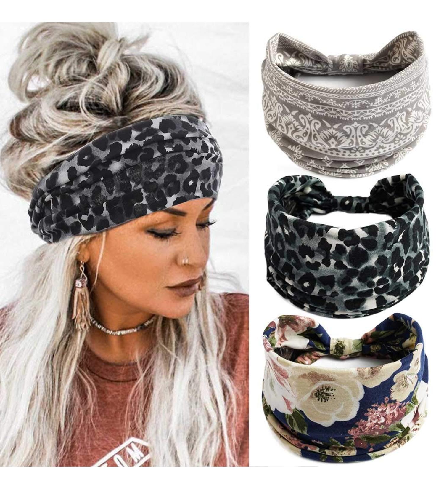Gangel Boho Floral Printed Wide Headbands - Pack of 3 | Vintage Hair Accessories for Women and Girls - Buy Online on GoSupps.com