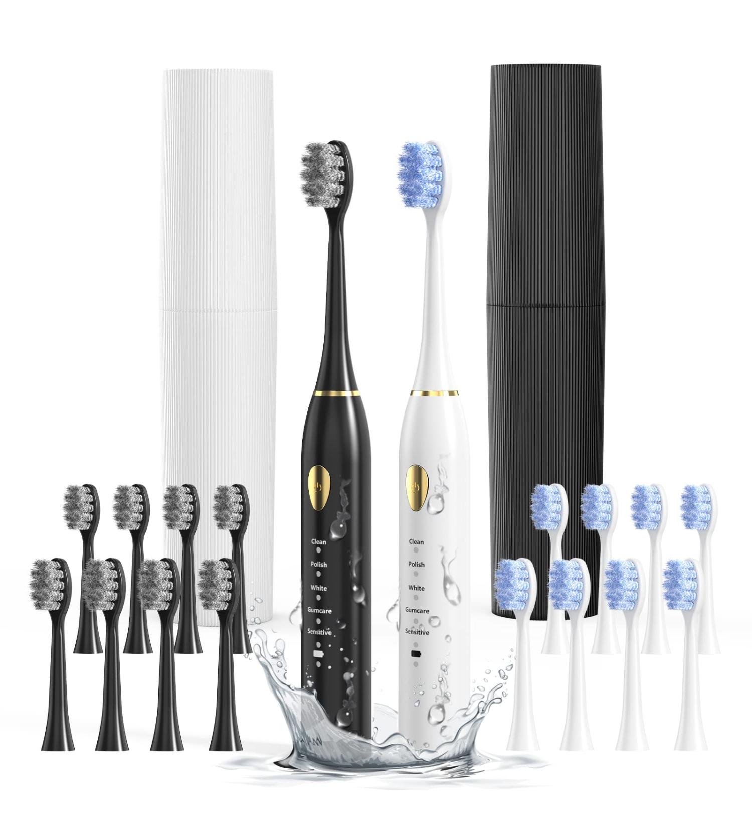 Moroluru Dual Handle Electric Toothbrush - Whitening, 35,000 VPM, 5 Modes, Smart Timers, 16 Dupont Heads, 2 Travel Cases, IPX7 Waterproof - Buy Online on GoSupps.com
