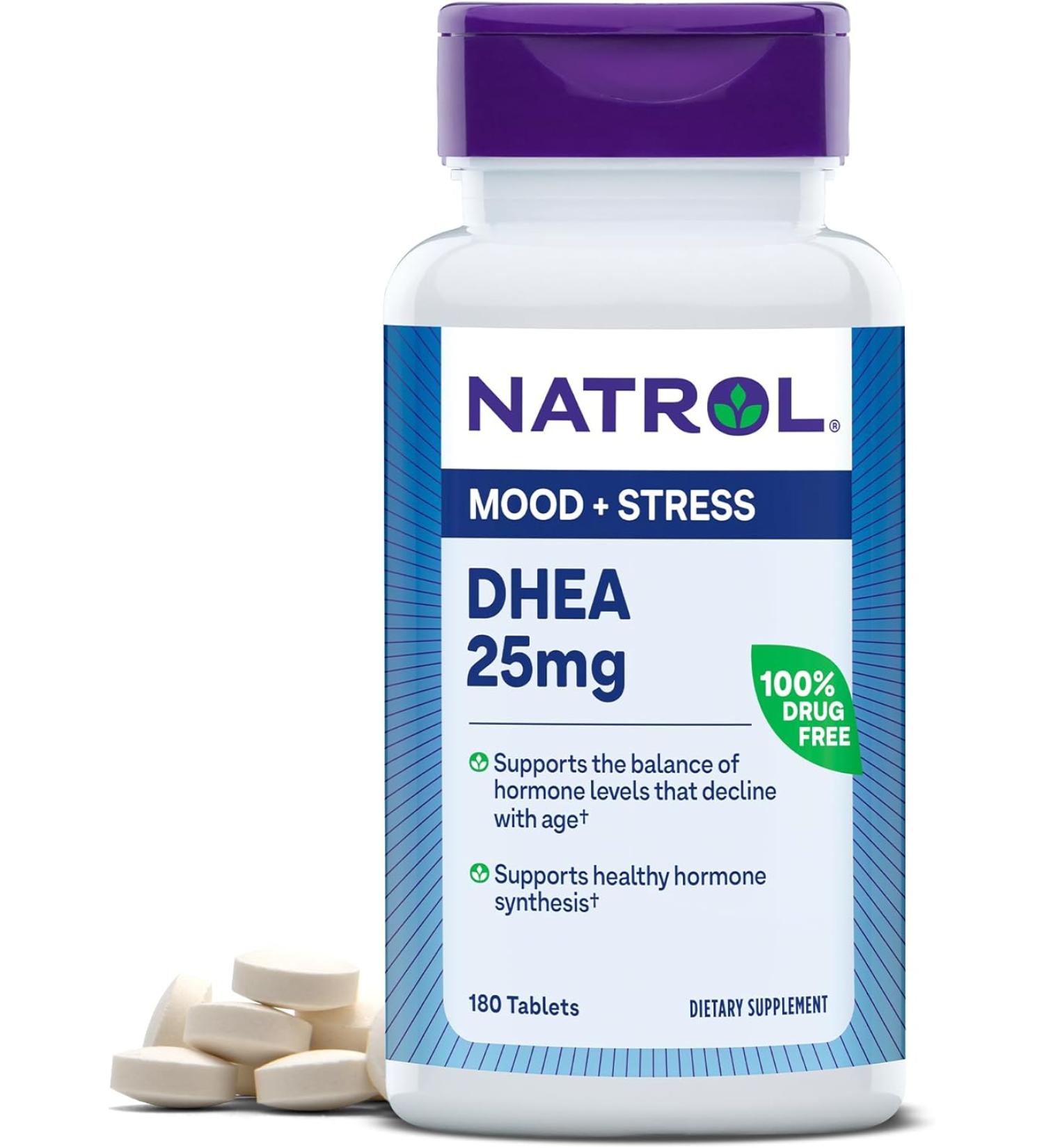 Natrol DHEA Tablets  Promotes Balanced Hormone Levels  Supports a Healthy Mood  Supports Overall Health  Helps Promote Healthy Aging  HPLC Verified  25mg  180 Count 25mg 180 Count (Pack of 1) - Buy Online on GoSupps.com