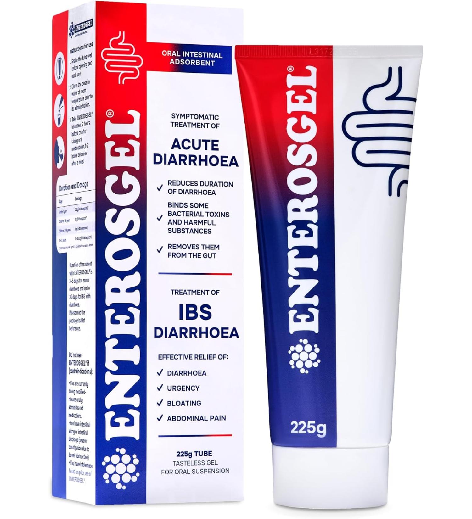 Enterosgel Tube 225g - IBS Treatment for Diarrhoea, Abdominal Pain, Bloating | Acute Diarrhoea Relief - Fast Acting Gel - Buy Online on GoSupps.com
