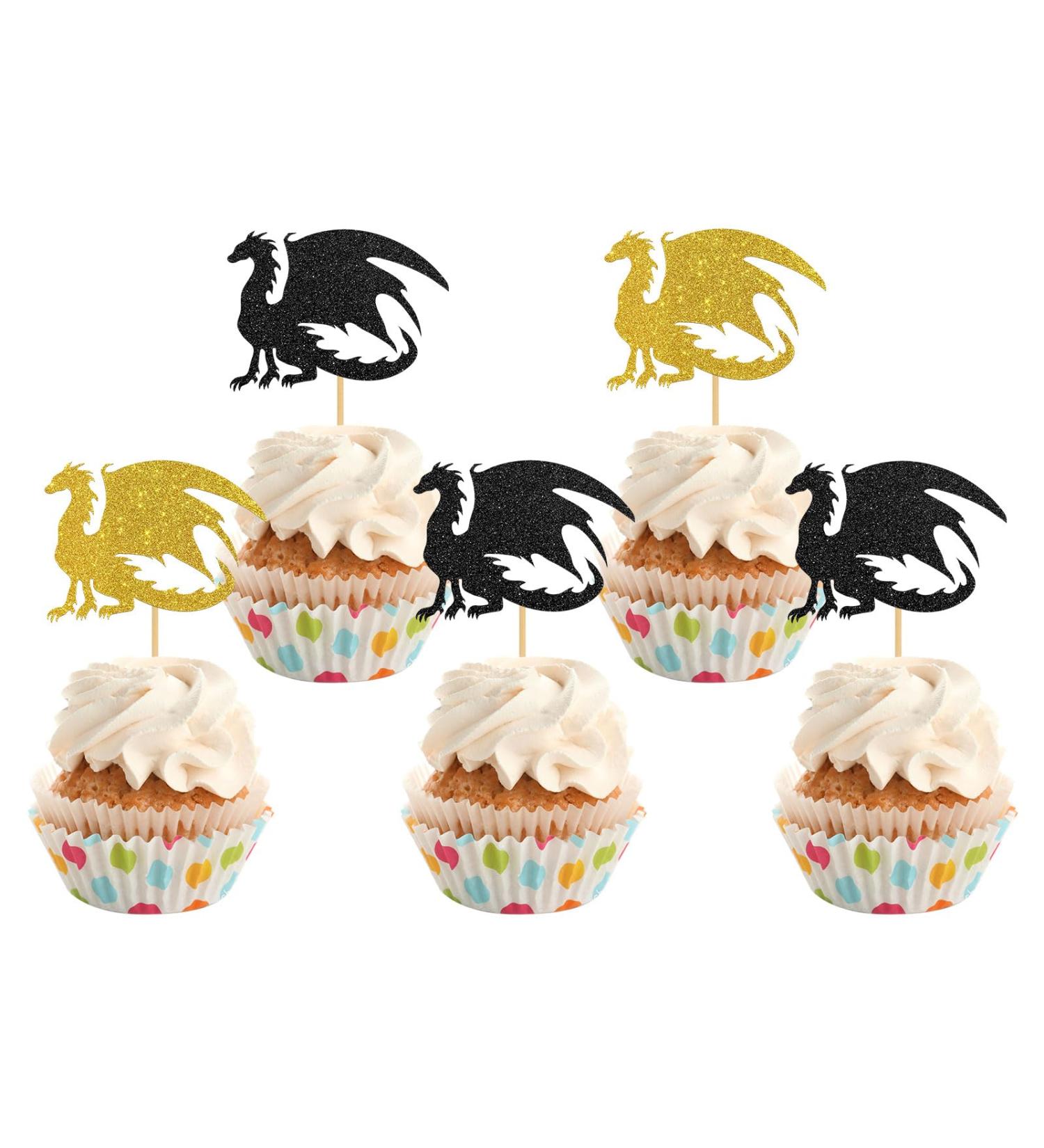 INNORU Dragon Cupcake Toppers Fantasy Birthday Party Decorations Flying Dragon Baby Shower Birthday Wedding Party Decorations Supplies Pack of 24 Glitter - Buy Online on GoSupps.com