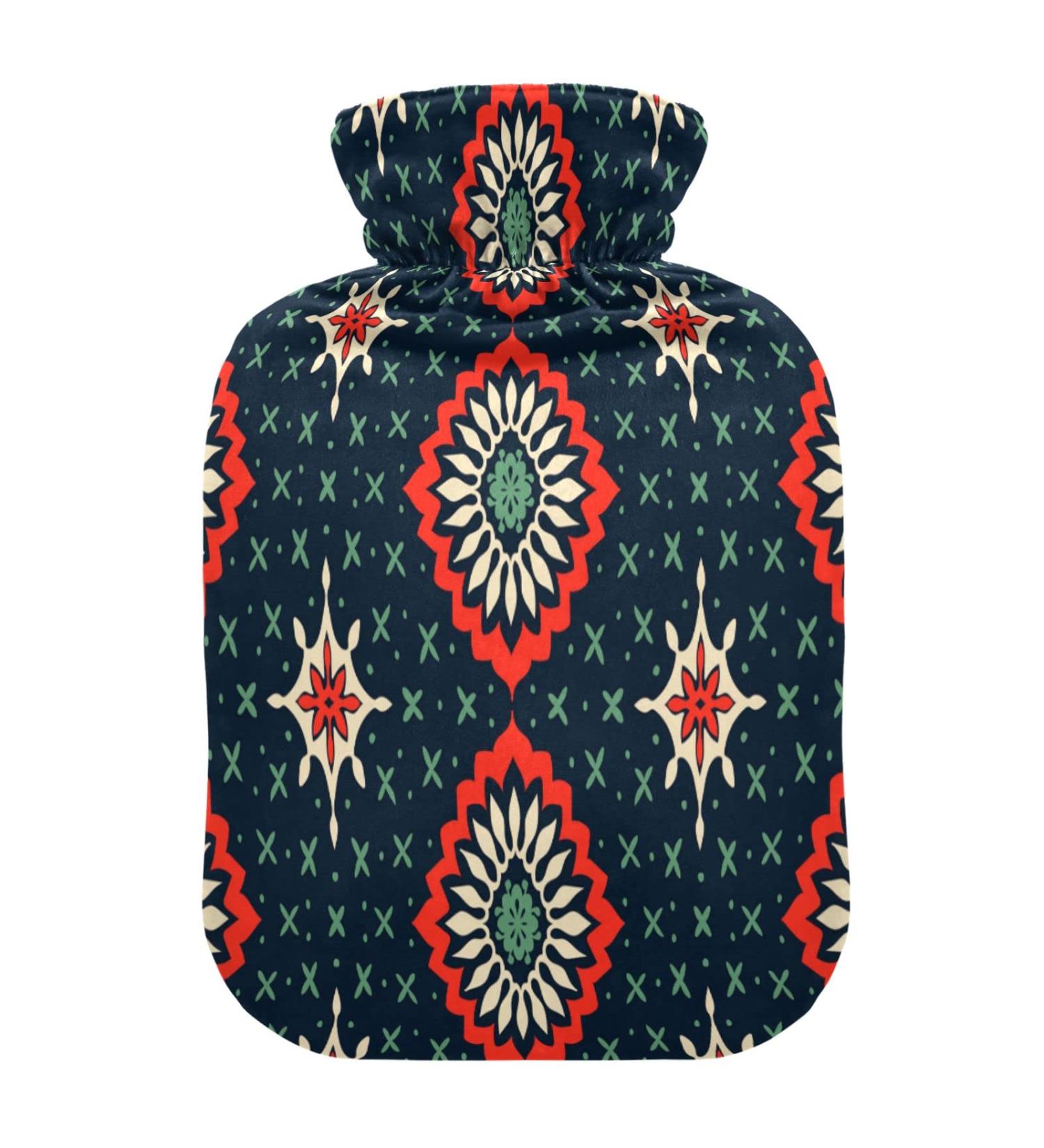 Moroccan Ethnic Pattern Hot Water Bottle - 2L Soft Fleece Cover for Hot & Cold Compresses | International Shipping - Buy Online on GoSupps.com