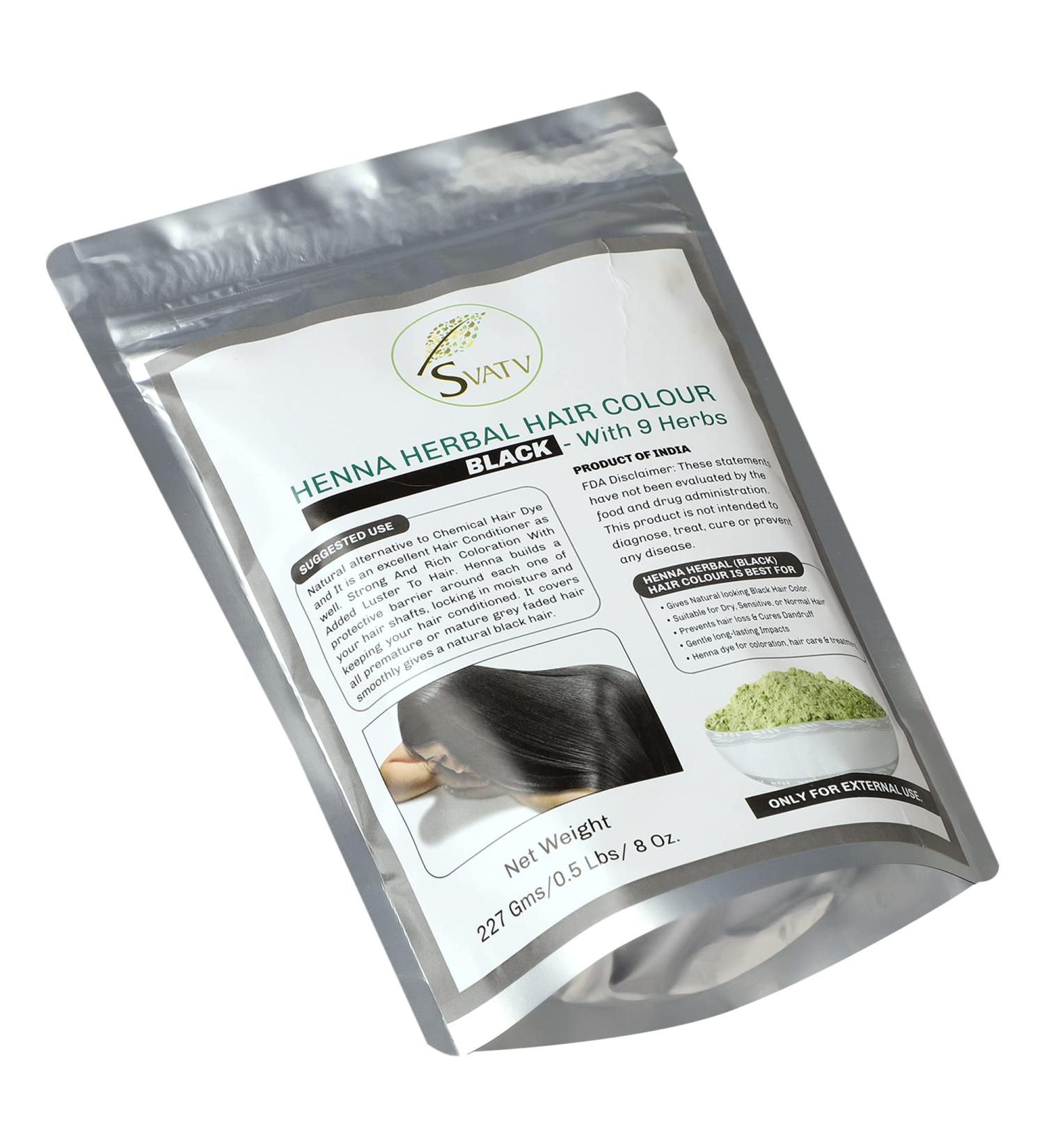 SVATV Black Henna Hair Color with 9 Herbs | Natural Mehndi Hair Dye - 227g (0.5 lb) - Vibrant Black - Buy Online on GoSupps.com
