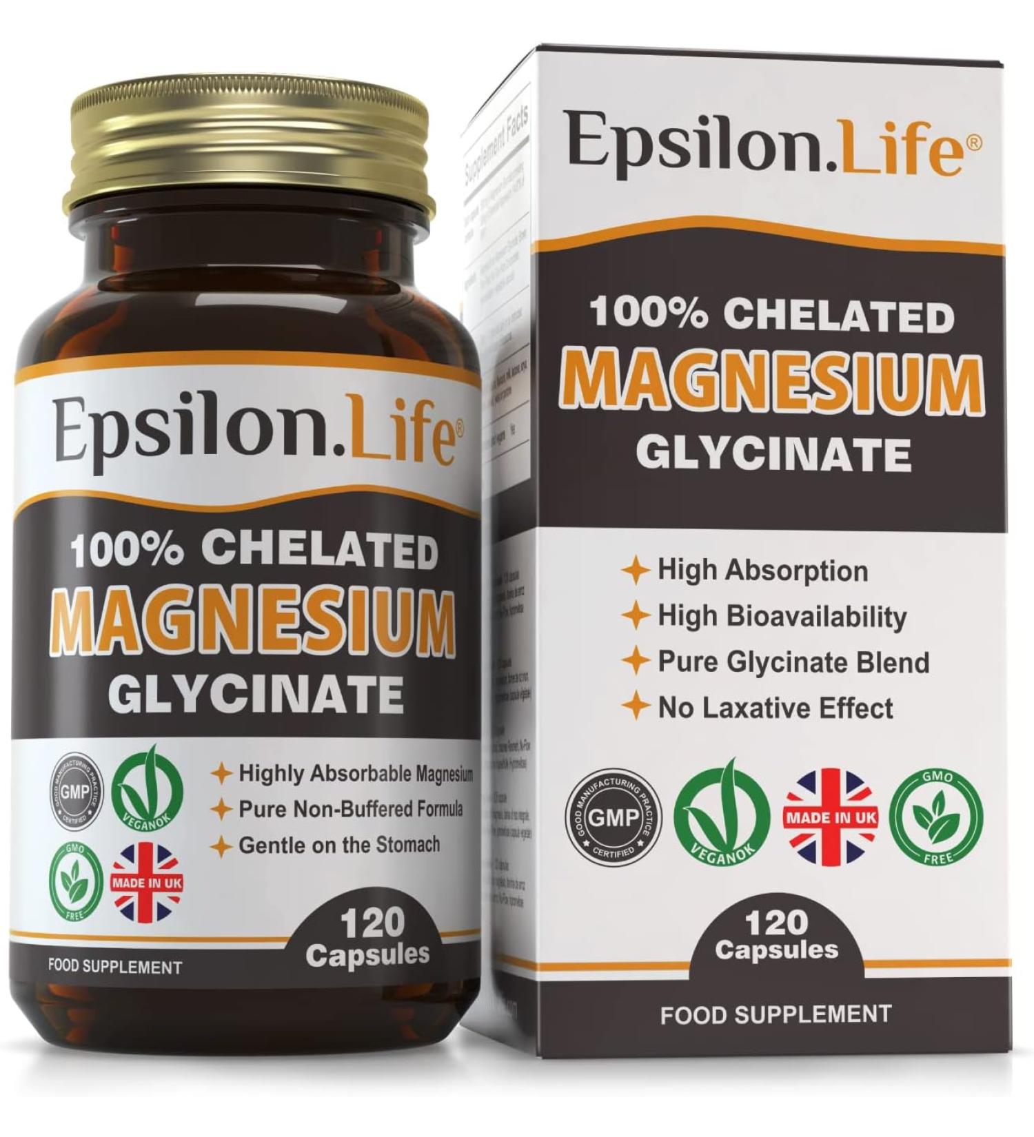 Epsilon Life Magnesium Glycinate - 120 Capsules - Buy Online on GoSupps.com