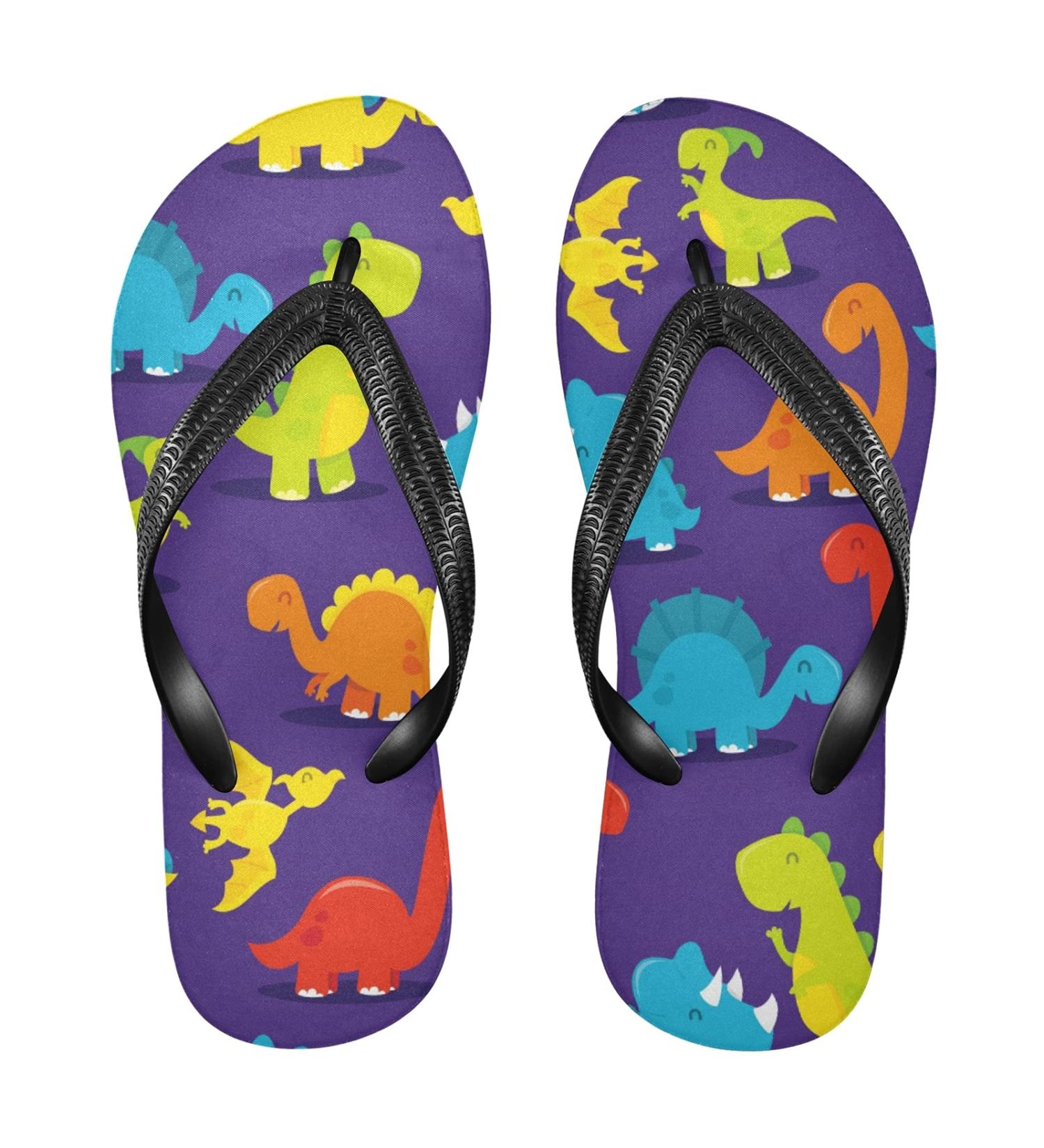 Mnsruu Cartoon Dinosaur Flip Flops - Purple Stylish Footwear for Home Hotel Spa & Travel for Men & Women - Buy Online on GoSupps.com
