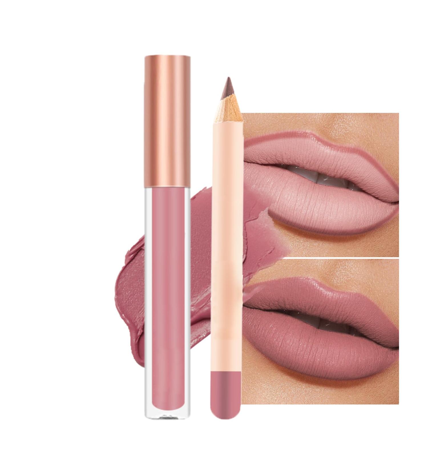 2PCS Long Lasting Waterproof Lip Liner and Lipstick Set - Highly Pigmented Lip Makeup Kit for Daily & Holiday Gifts (09) - Buy Online on GoSupps.com