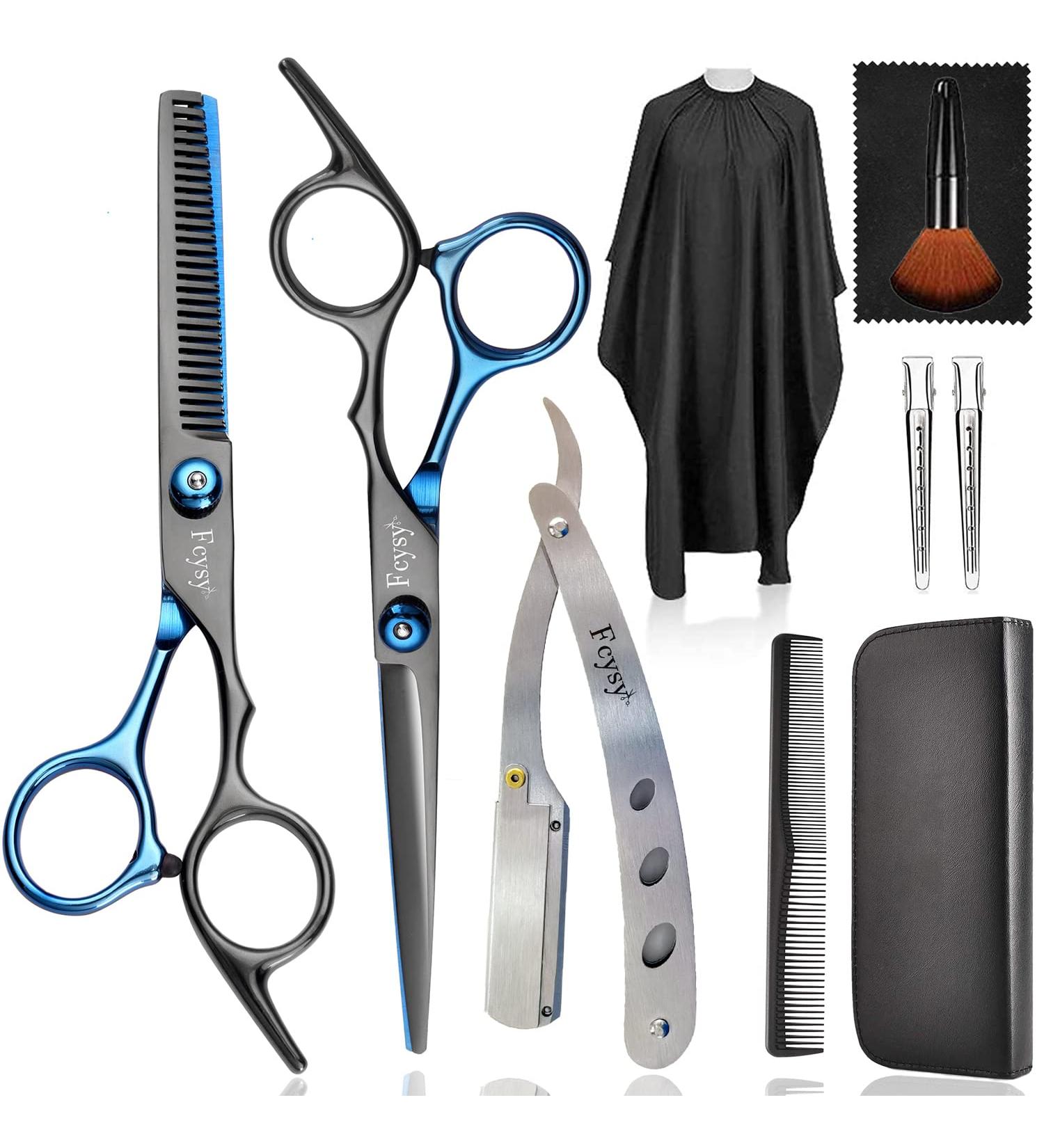 FCYSY Professional Hairdressing Scissors Thinning Shears Set - 10Pcs Salon Hair Cutting Kit for Women and Men - Blueblack - Buy Online on GoSupps.com