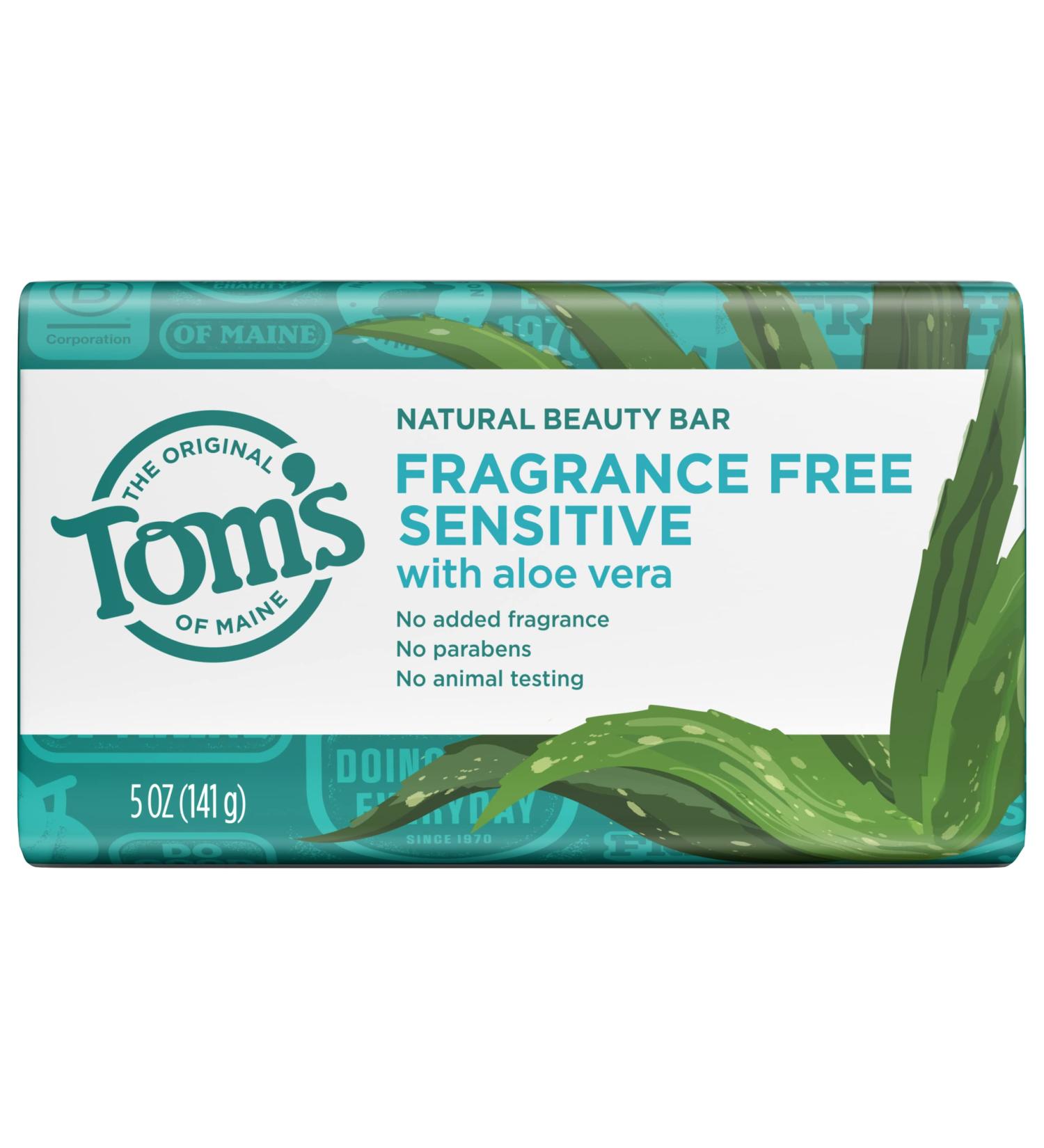 Tom's of Maine Fragrance-Free Natural Beauty Bar Soap for Sensitive Skin with Aloe Vera - 5oz - Buy Online on GoSupps.com