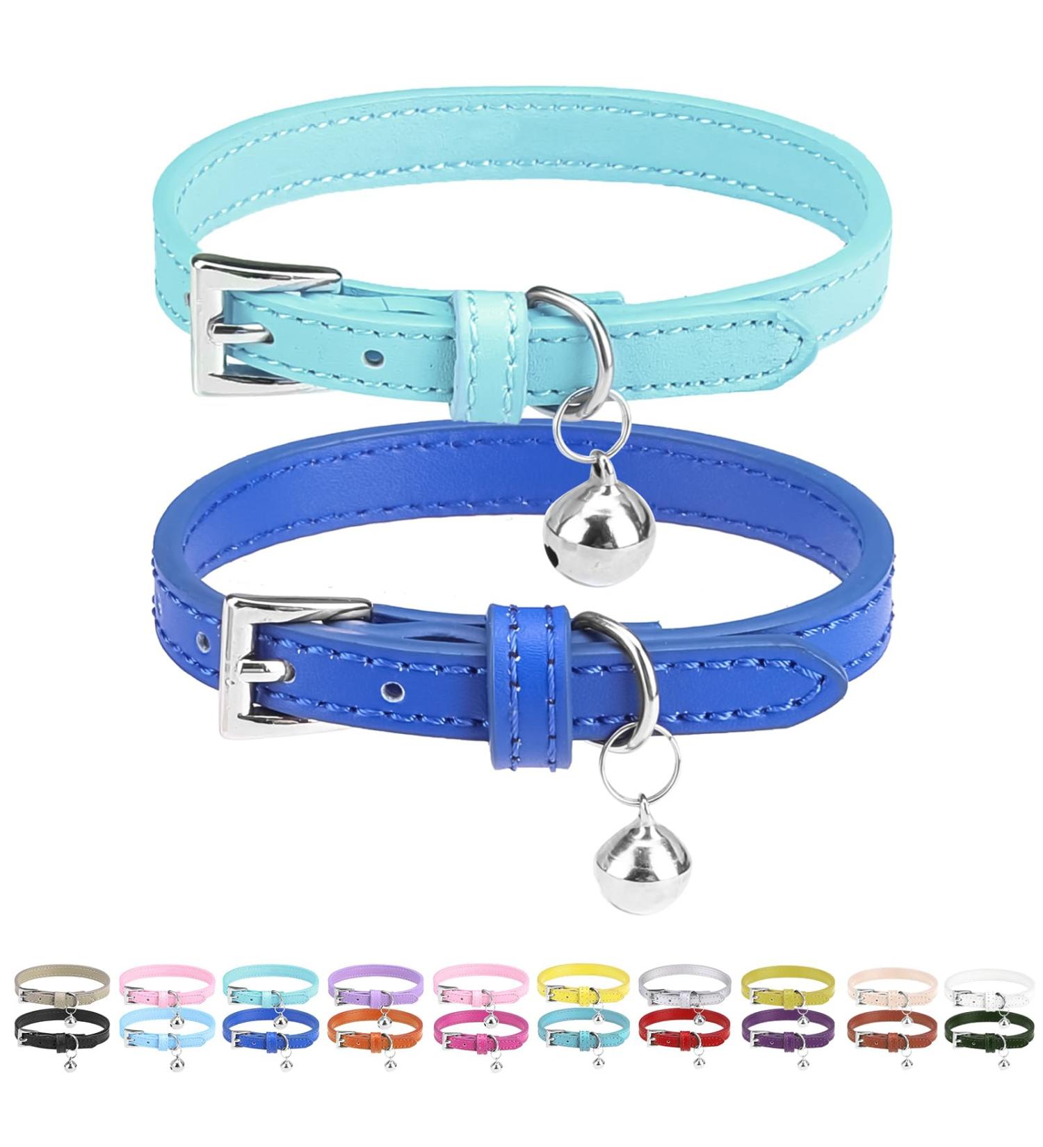 Buy Pupeck Soft Leather Cat Collar with Bell - 2 Pieces in Orange Purple Black Khaki Blue & Rose Red | Adjustable 22.1-26 cm | International Shipping - Buy Online on GoSupps.com