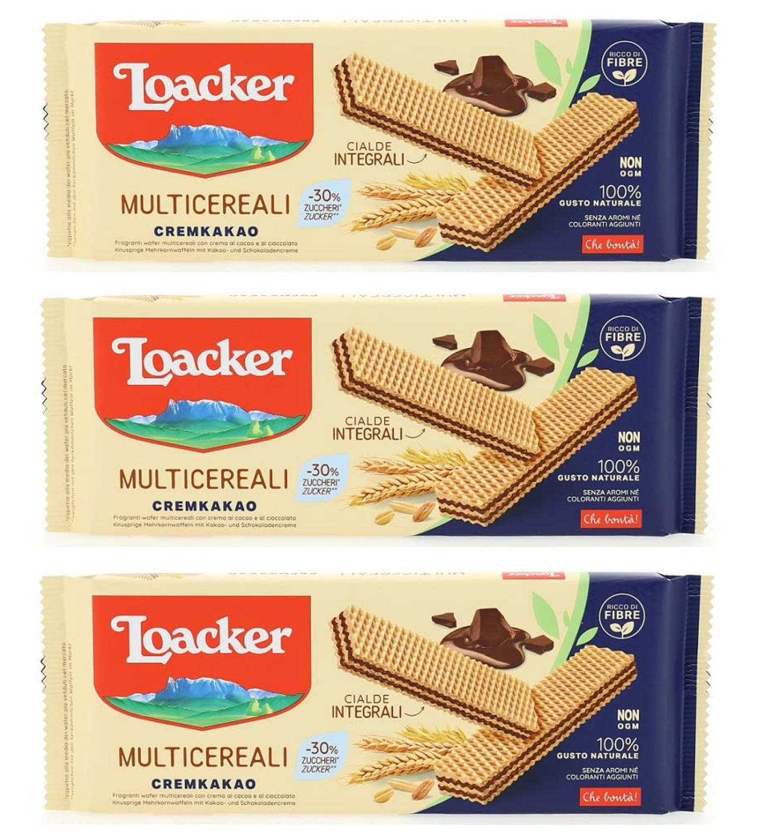 Pack of 3 multi-grain waffles with chocolate cream and cocoa cream with whole wheat flour 175 g